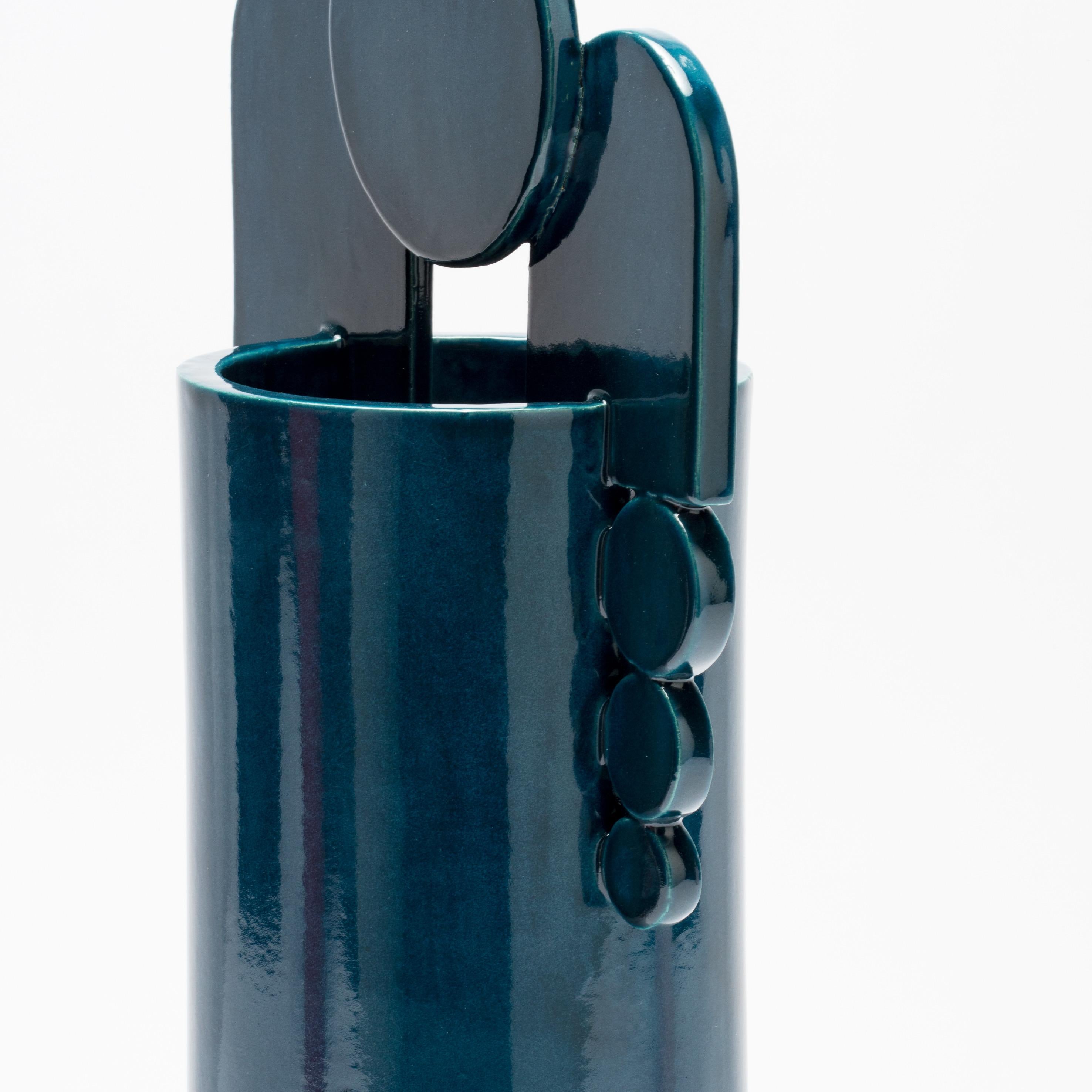 Contemporary Cuorecarpenito Green Petrol Blue Ceramic Vase Glossy Glazed For Sale 1
