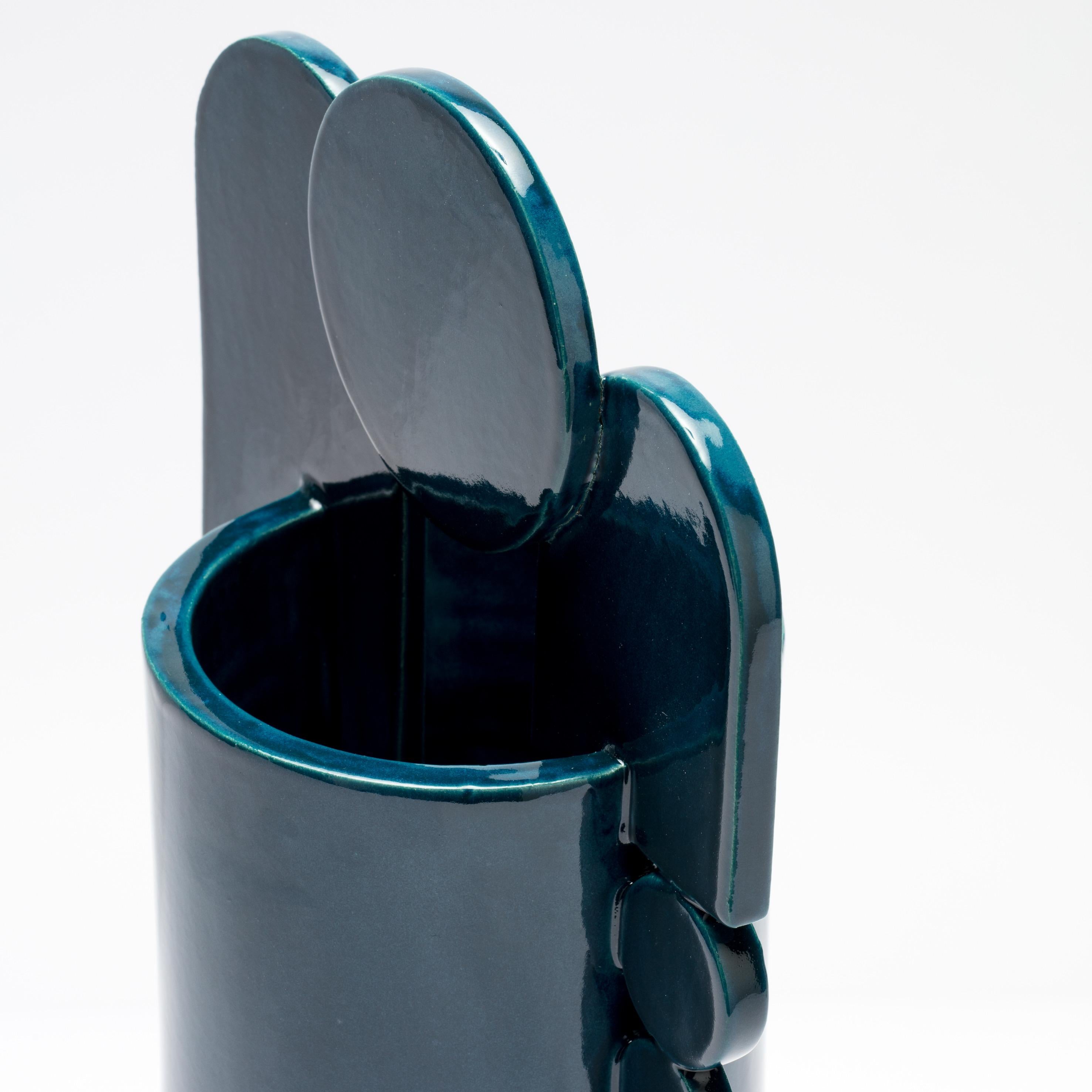 Contemporary Cuorecarpenito Green Petrol Blue Ceramic Vase Glossy Glazed For Sale 2