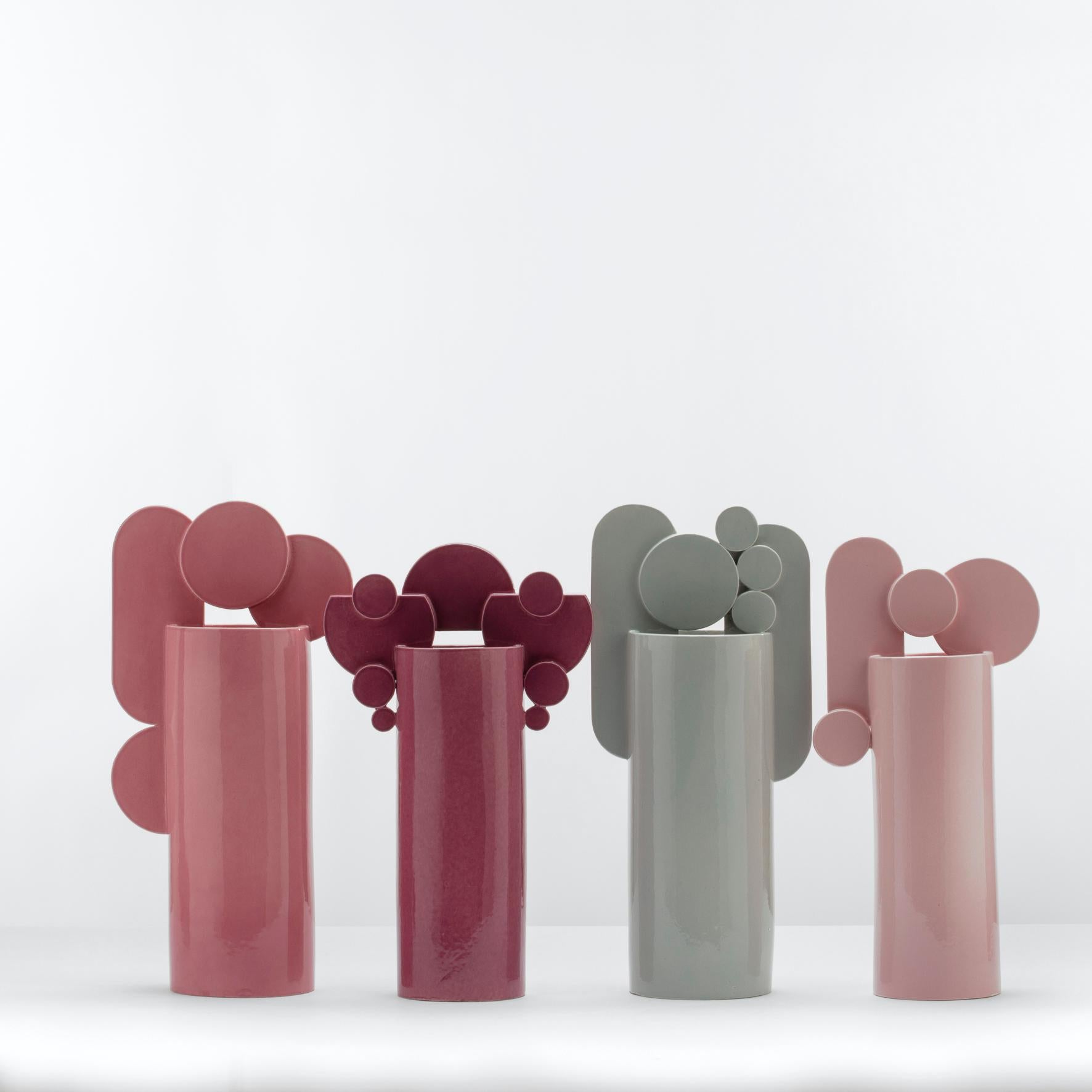 Space Age Contemporary Cuorecarpenito Pink Ceramic Vase Bubble Family Collection For Sale