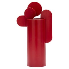 Zeitgenössische rote, glänzende glasierte Cuorecarpenito-Vase in geometrischer Form 