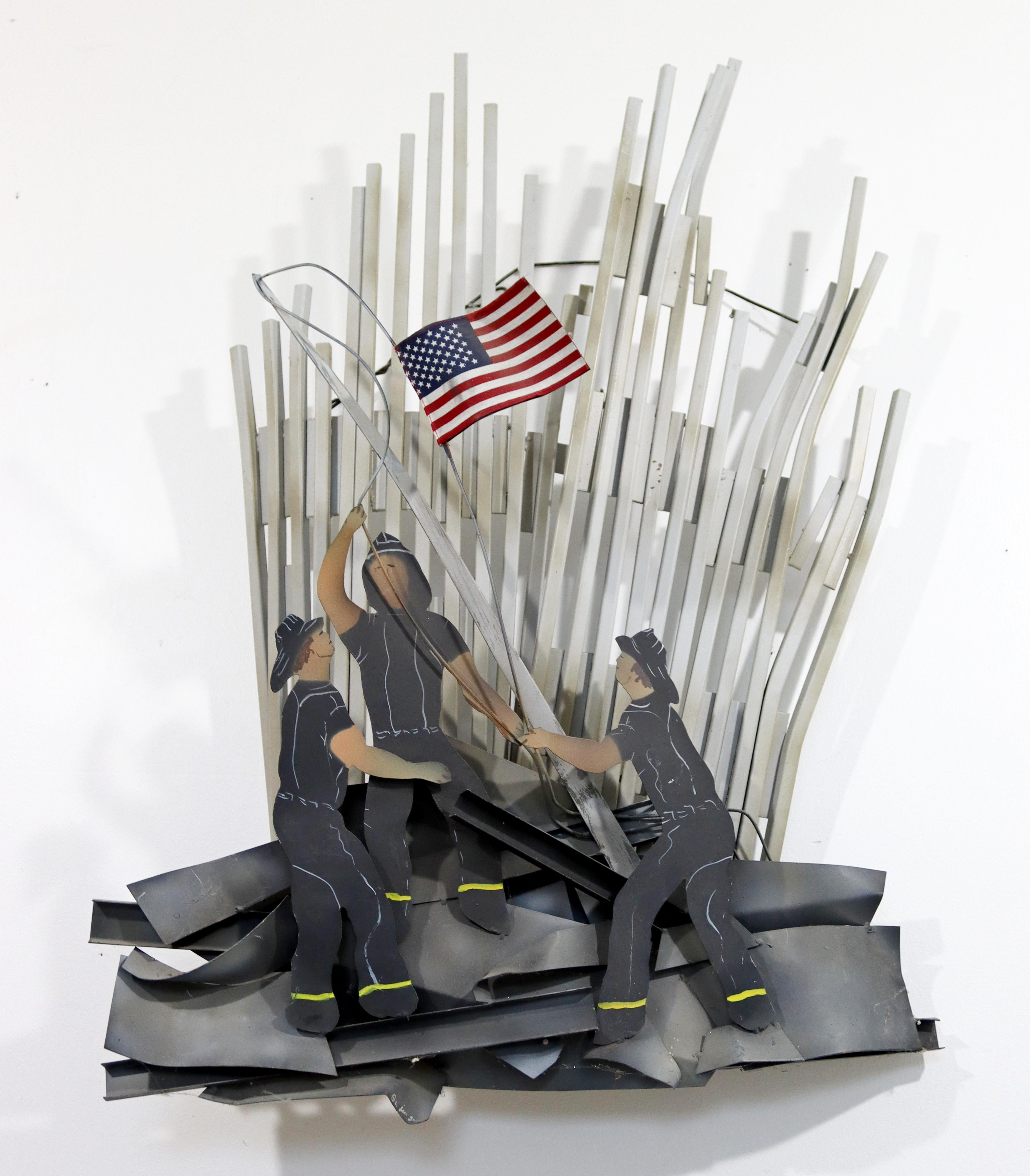 For your consideration is a marvelous, 9/11 Memorial, metal wall sculpture, signed and dated by Curtis Jere, circa 2011. In very good condition. The dimensions are 26