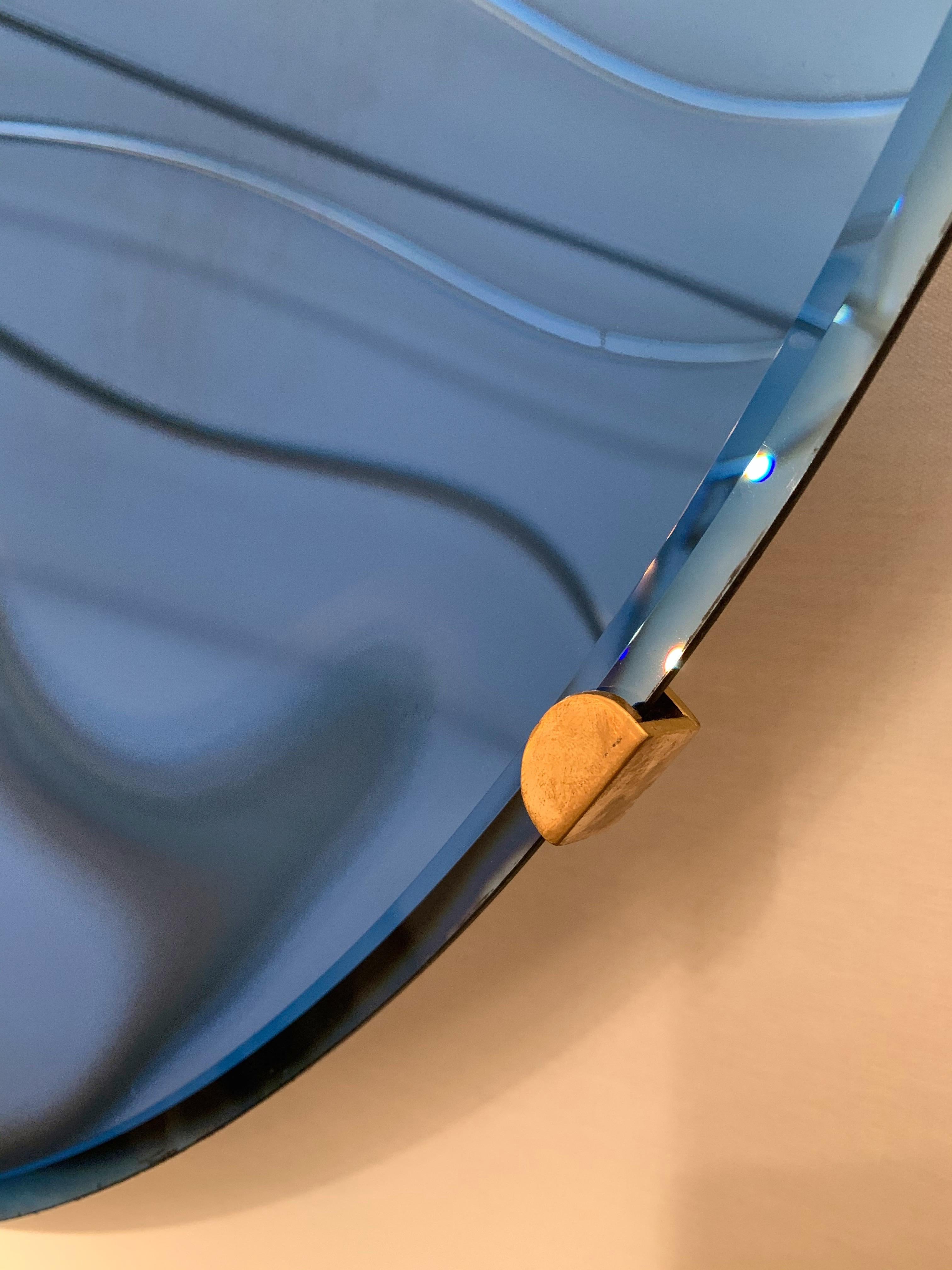 Futurist Contemporary Blue Concave Curve Mirror, Italy For Sale