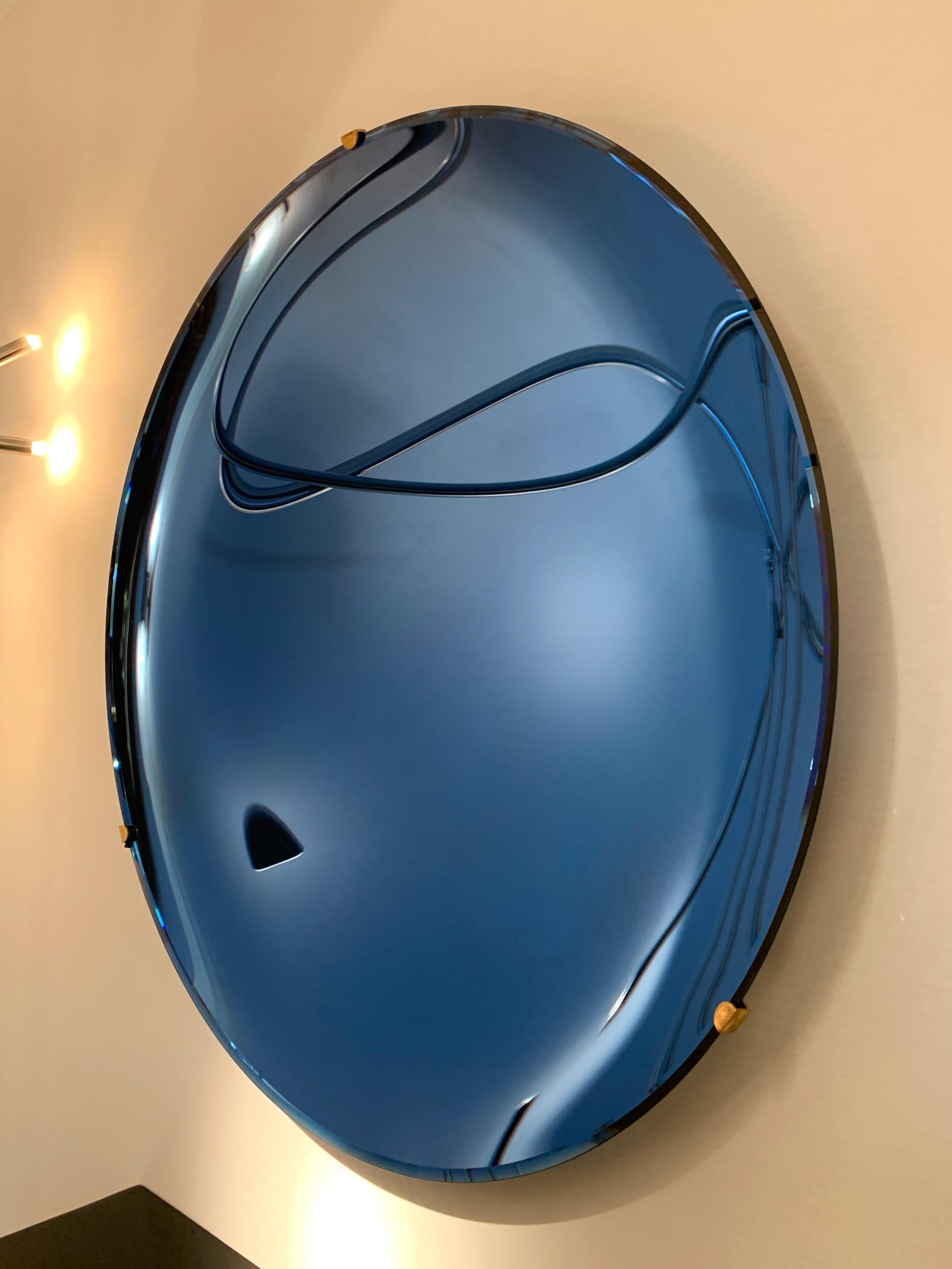 Italian Contemporary Blue Concave Curve Mirror, Italy For Sale