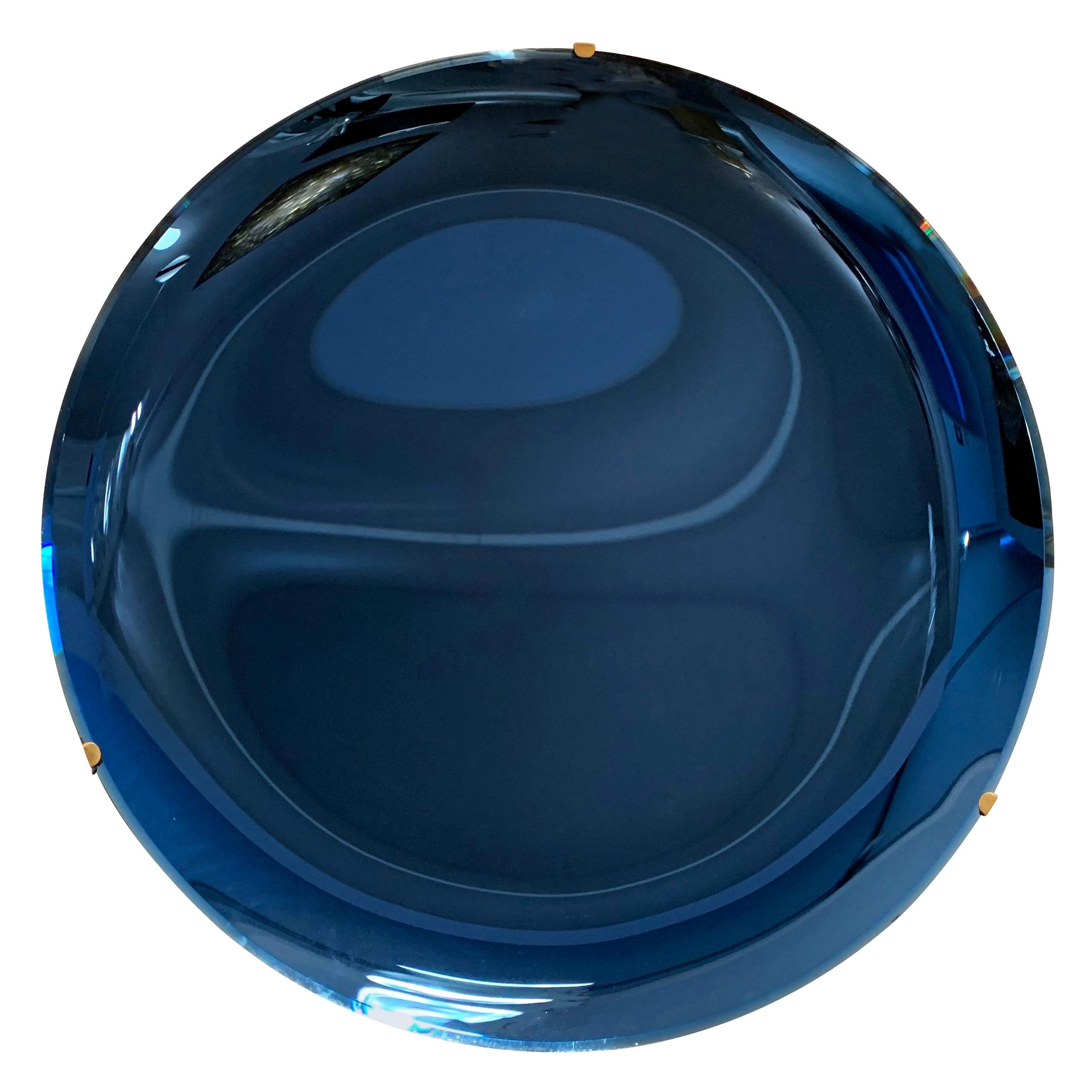 Contemporary Blue Concave Curve Mirror, Italy