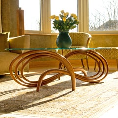 Contemporary Curved and Sculptural Coffee Table in Walnut and glass