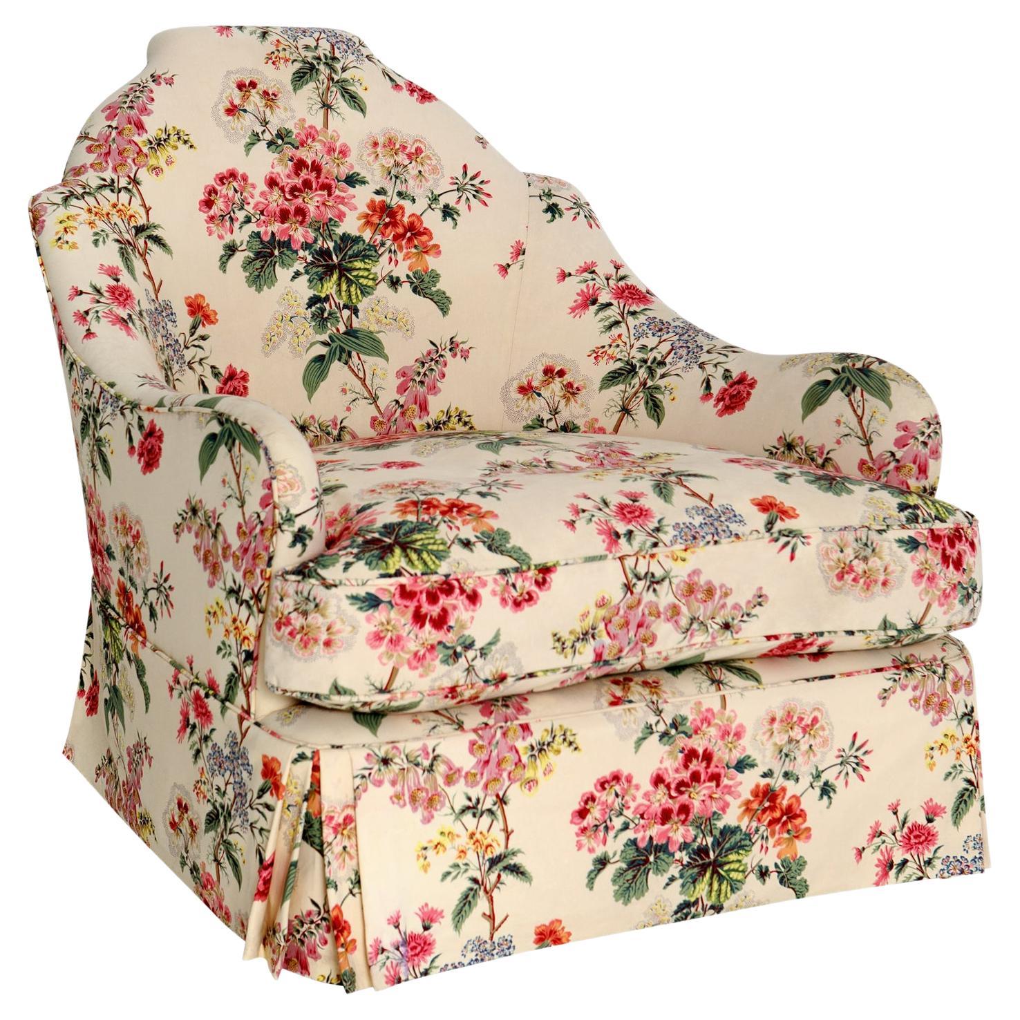 Contemporary Curved Armchair with Chintz Upholstery from Pierre Frey For Sale