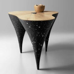 Contemporary Curved Coffee Table, Oak, Black Concrete by Donatas Žukauskas