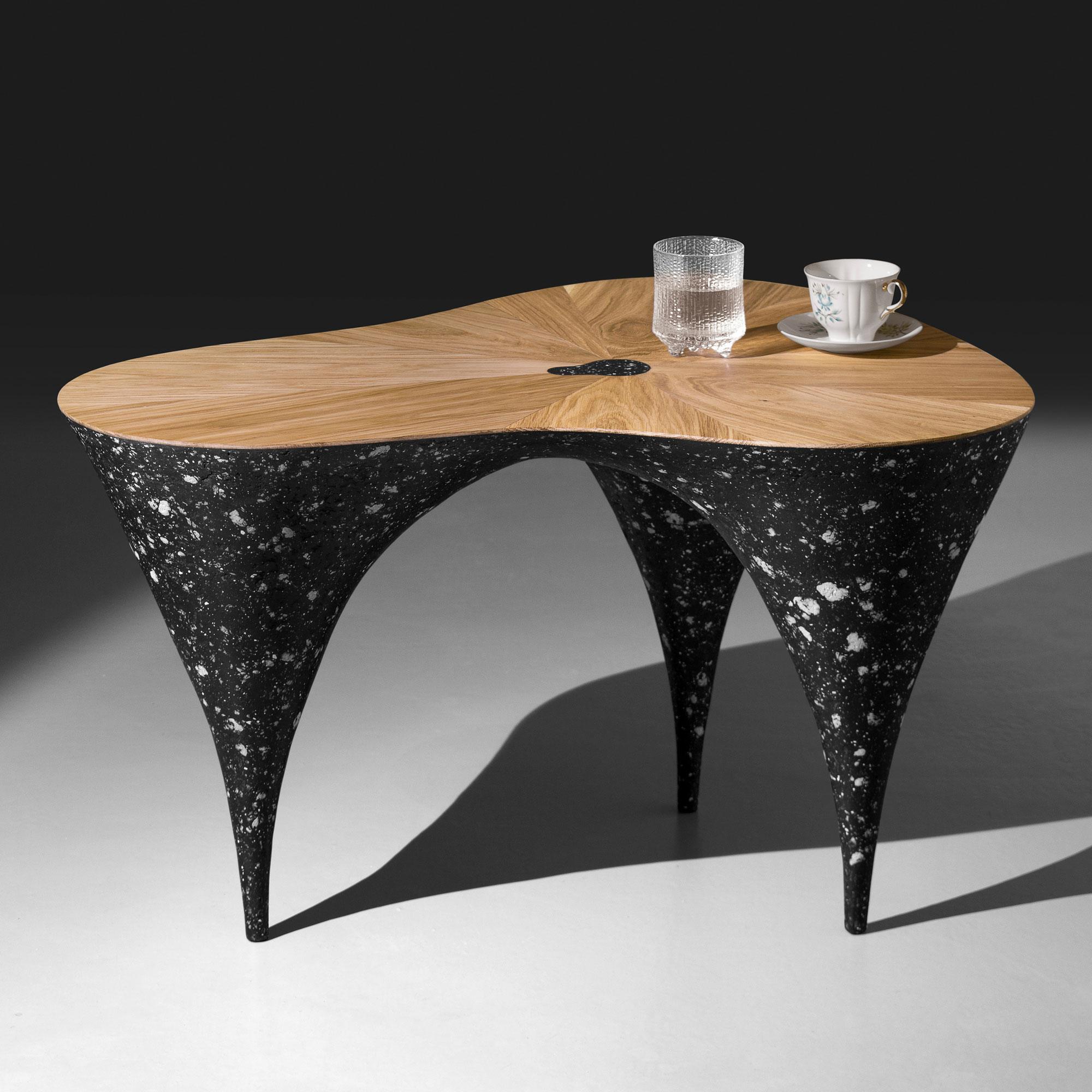 Contemporary Curved Coffee Table, Oak, Black Concrete by Donatas Žukauskas For Sale 5