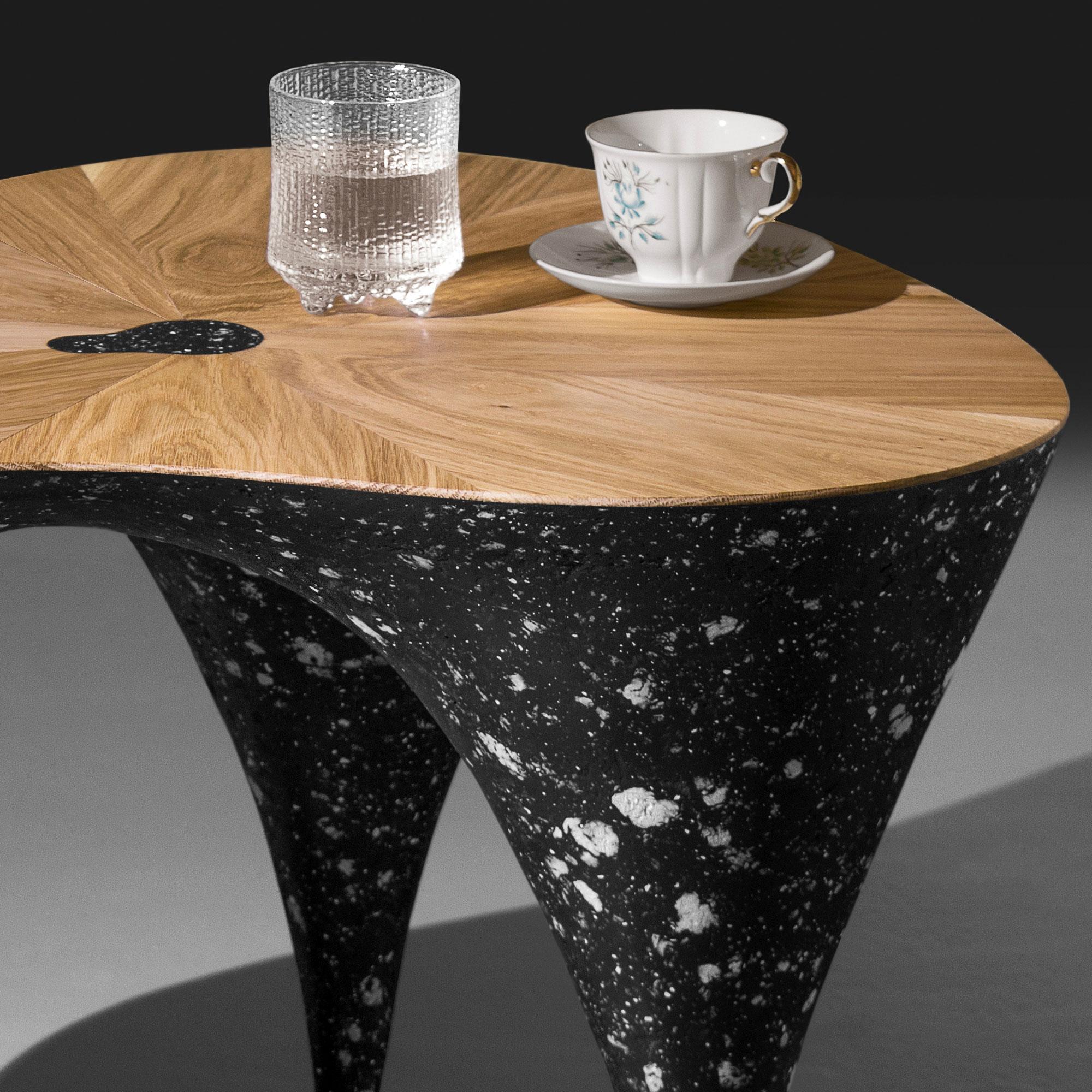 Contemporary Curved Coffee Table, Oak, Black Concrete by Donatas Žukauskas For Sale 6