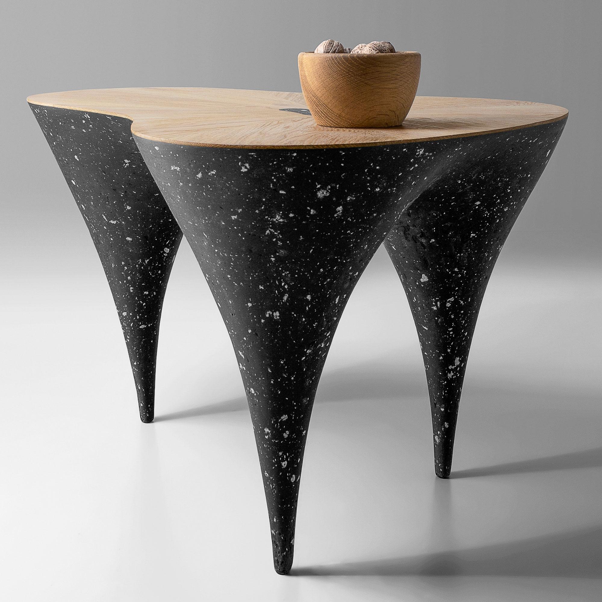 Modern Contemporary Curved Coffee Table, Oak, Black Concrete by Donatas Žukauskas For Sale