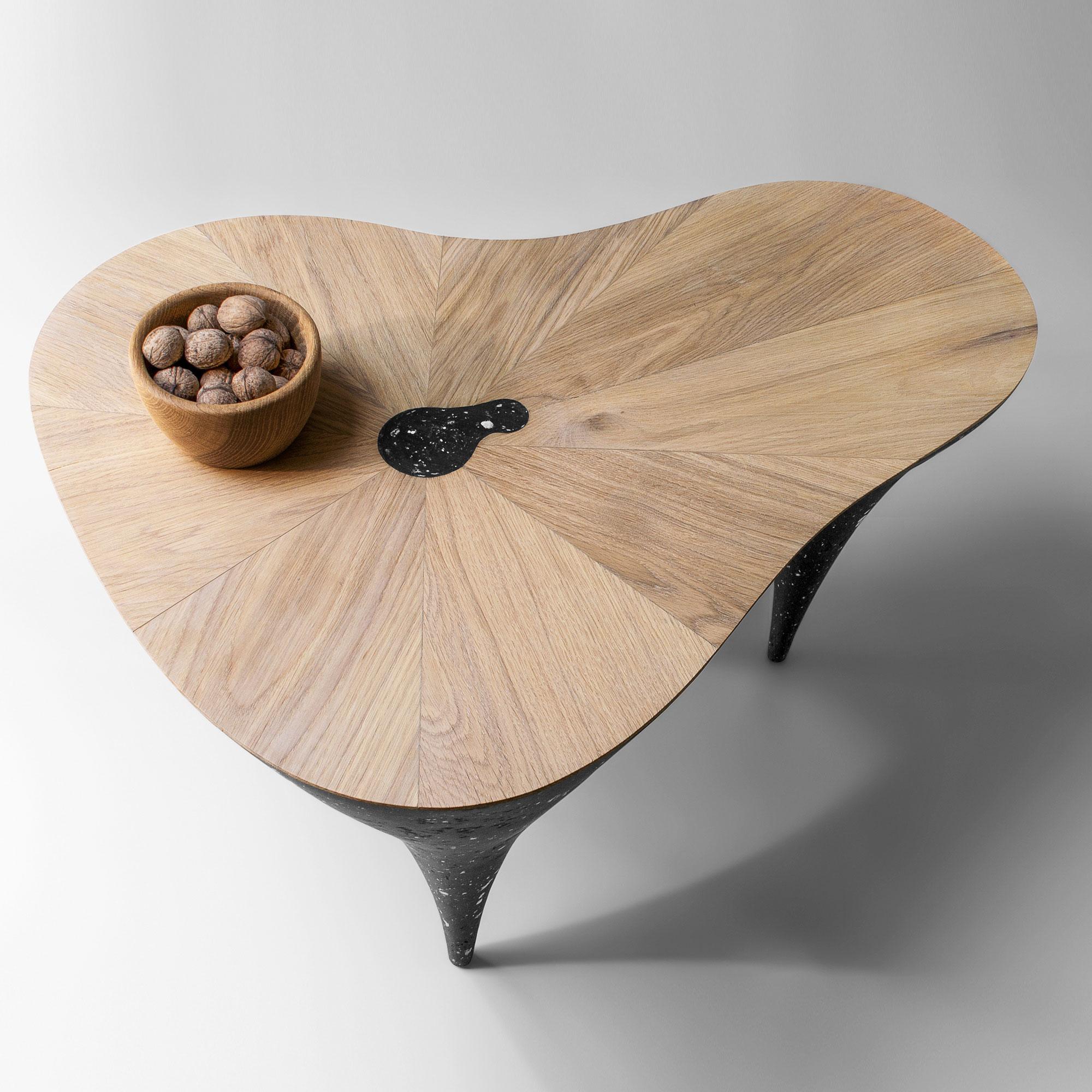 Lithuanian Contemporary Curved Coffee Table, Oak, Black Concrete by Donatas Žukauskas For Sale