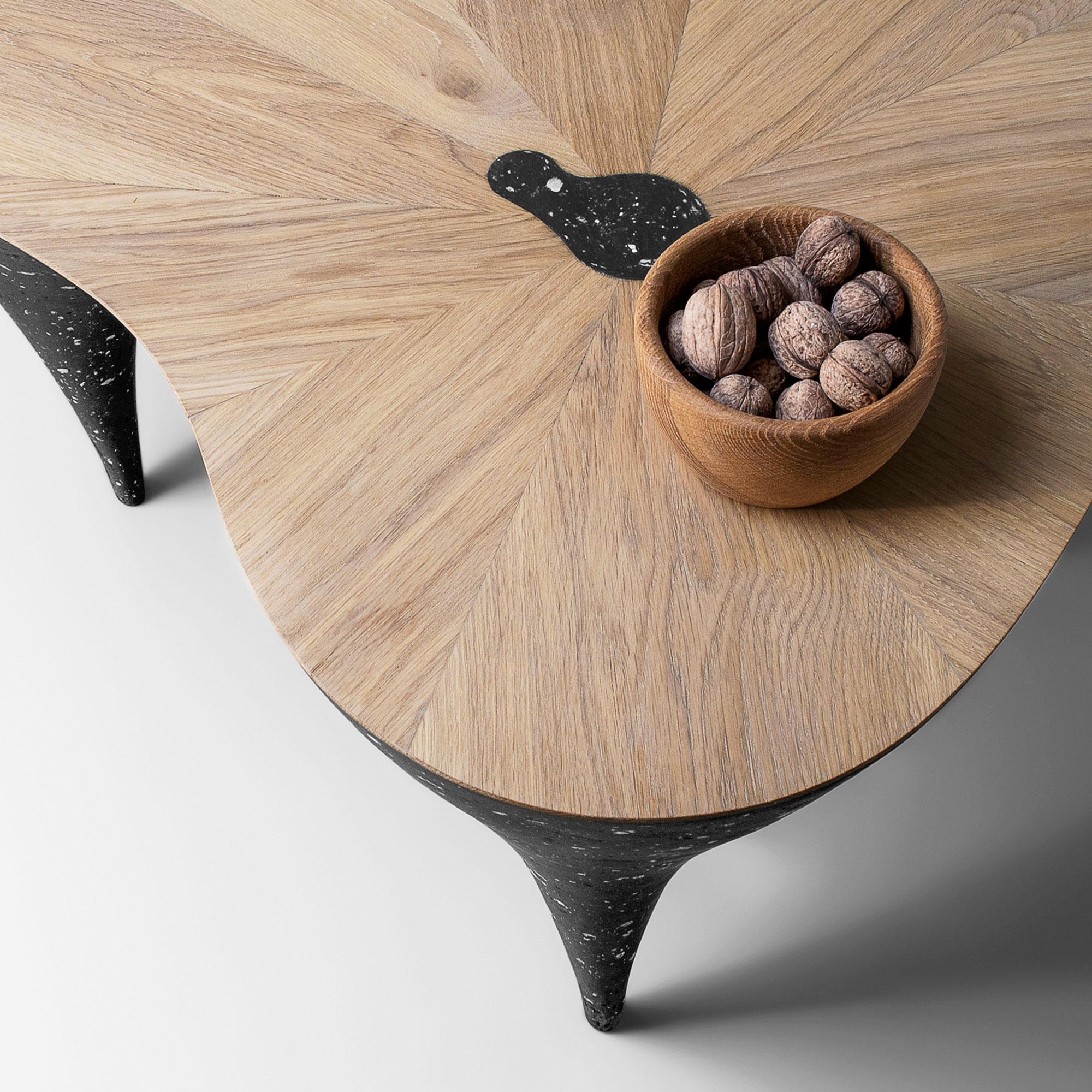 Contemporary Curved Coffee Table, Oak, Black Concrete by Donatas Žukauskas For Sale 1