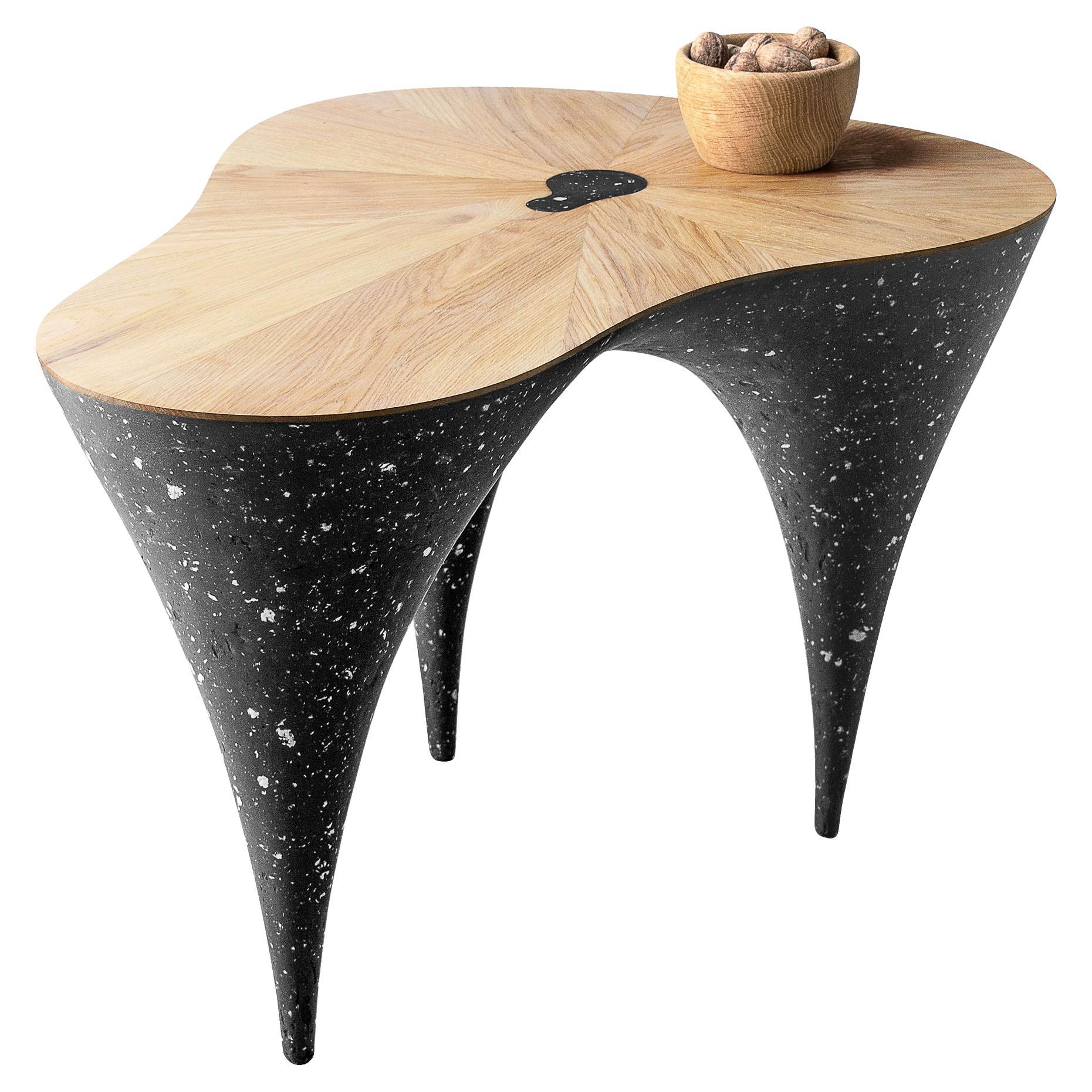 Contemporary Curved Coffee Table, Oak, Black Concrete by Donatas Žukauskas