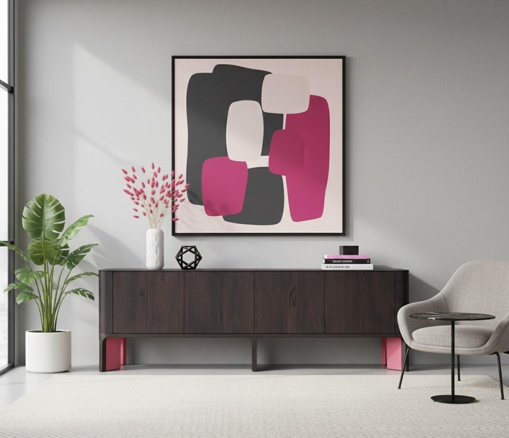 Modern Contemporary Curved Corners Sideboard with Lacquered Base For Sale