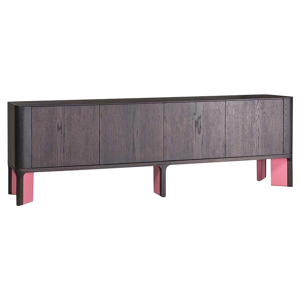 Contemporary Curved Corners Sideboard with Lacquered Base For Sale