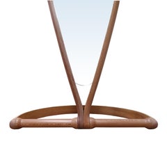 Contemporary curved teardrop shape full-length mirror made in London Plane wood