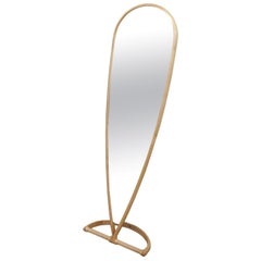Contemporary curved teardrop shape full-length mirror made in Sycamore wood