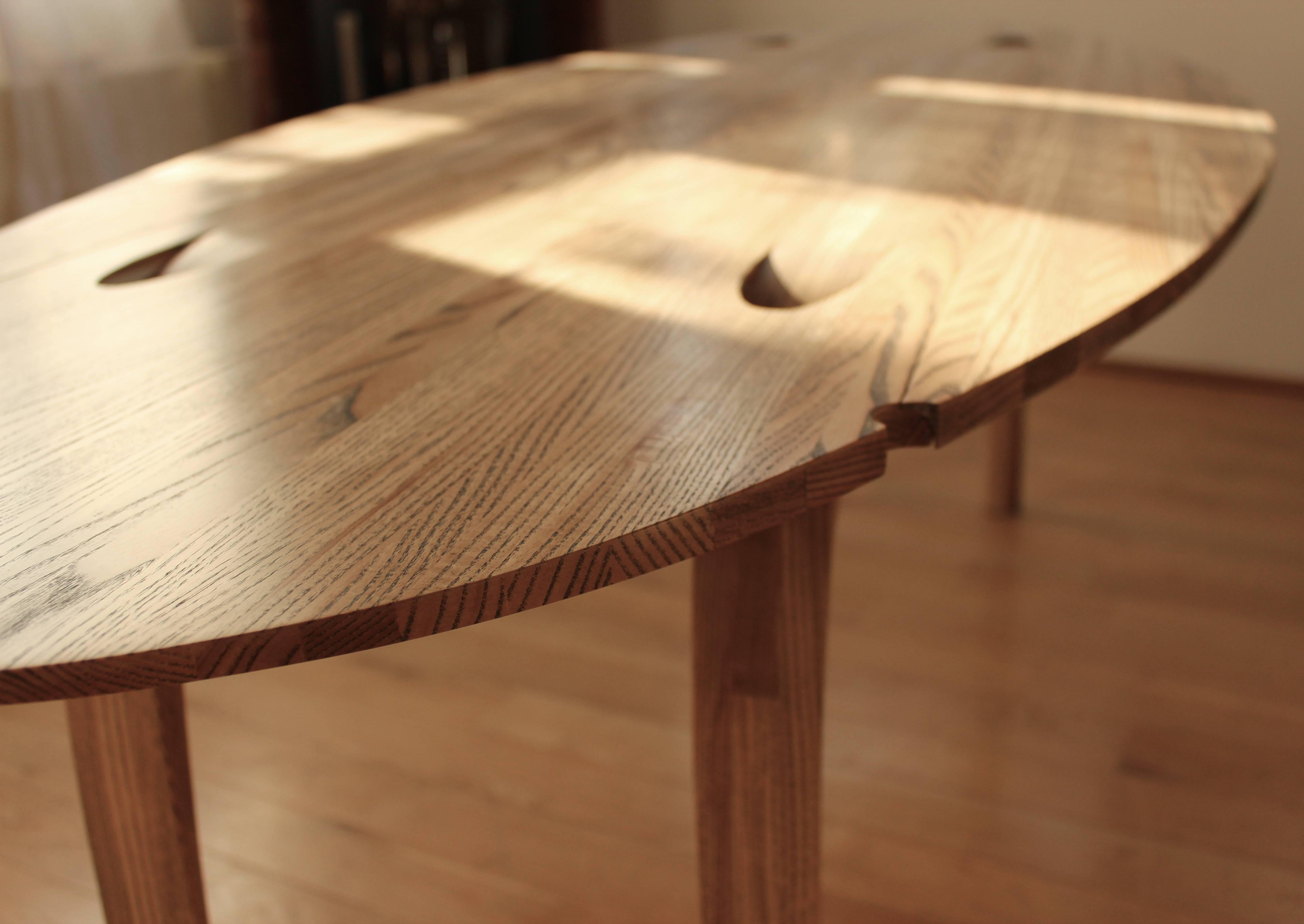 English Oval Drop-Leaf Table in solid ebony grain and white oil ash by Jonathan Field
