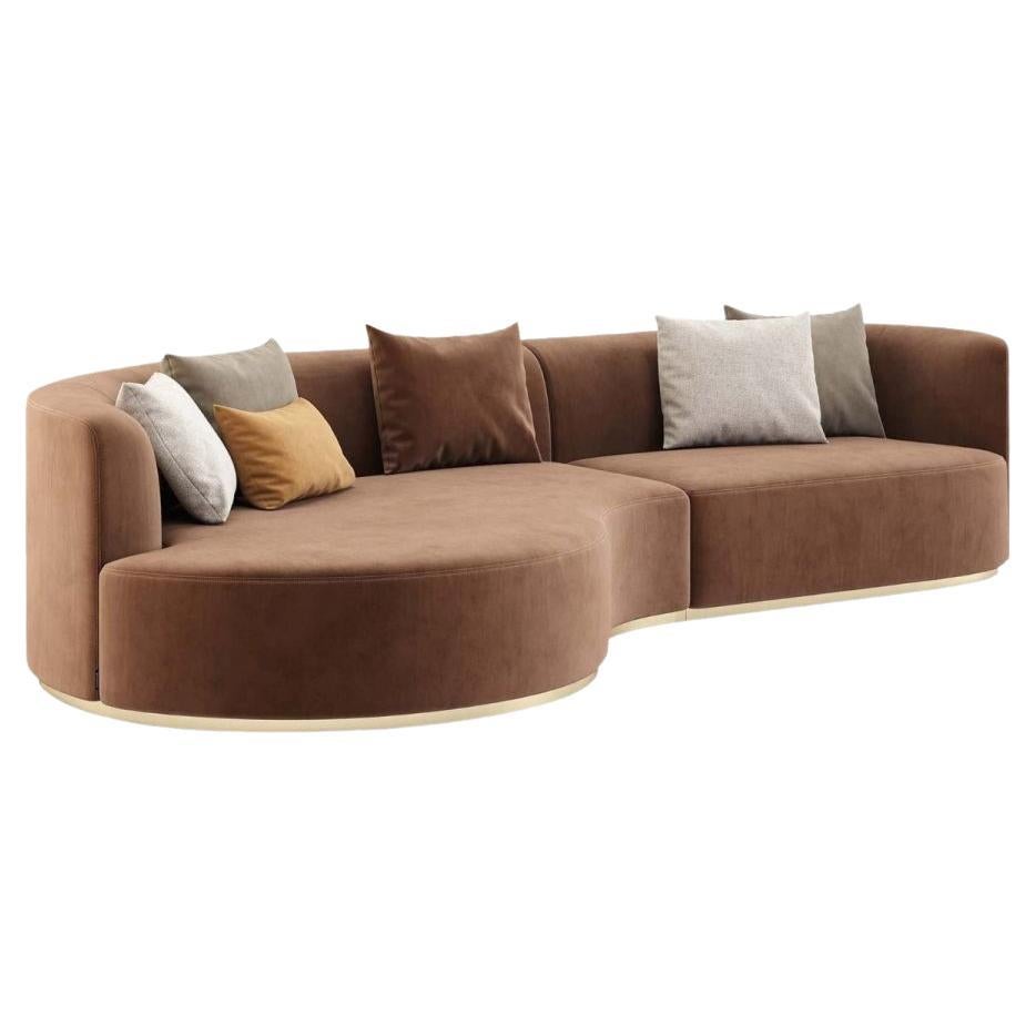 Extra Deep Curved Sofa Offered In Performance Velvet and Metal Base