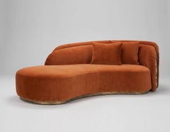 Contemporary Curved Sofa Chaise with Layered Back and Plinth Base