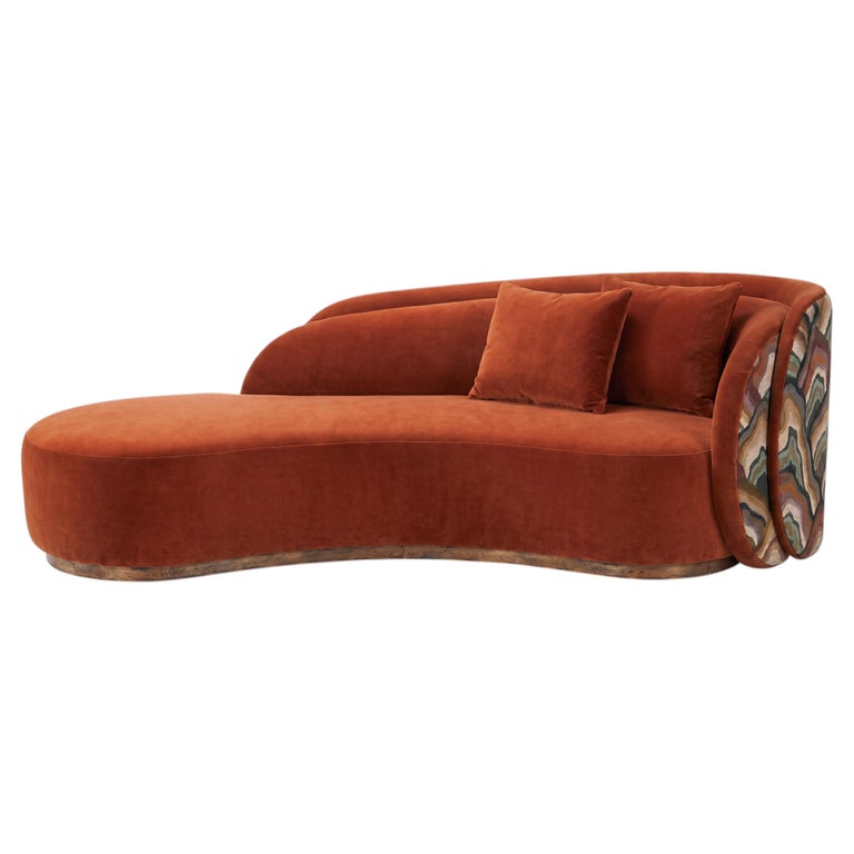 Contemporary Curved Sofa Chaise with Layered Back and Plinth Base