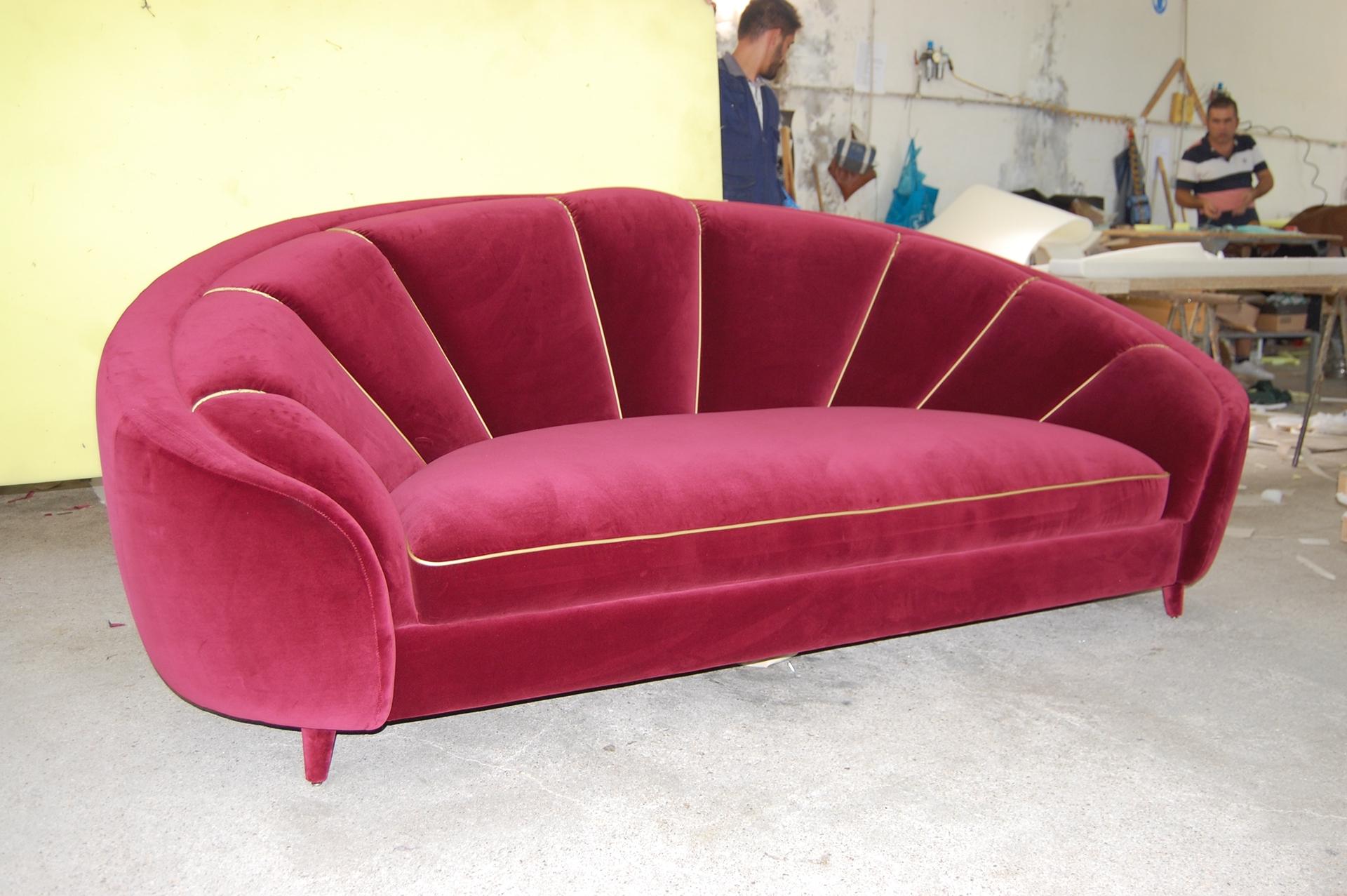 Modern Art Deco Style Sofa With Curved Silhouette For Sale