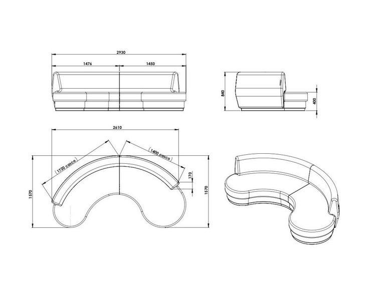 Contemporary Curved Sofa In Linen Beige, Circular Sofa Dimensions