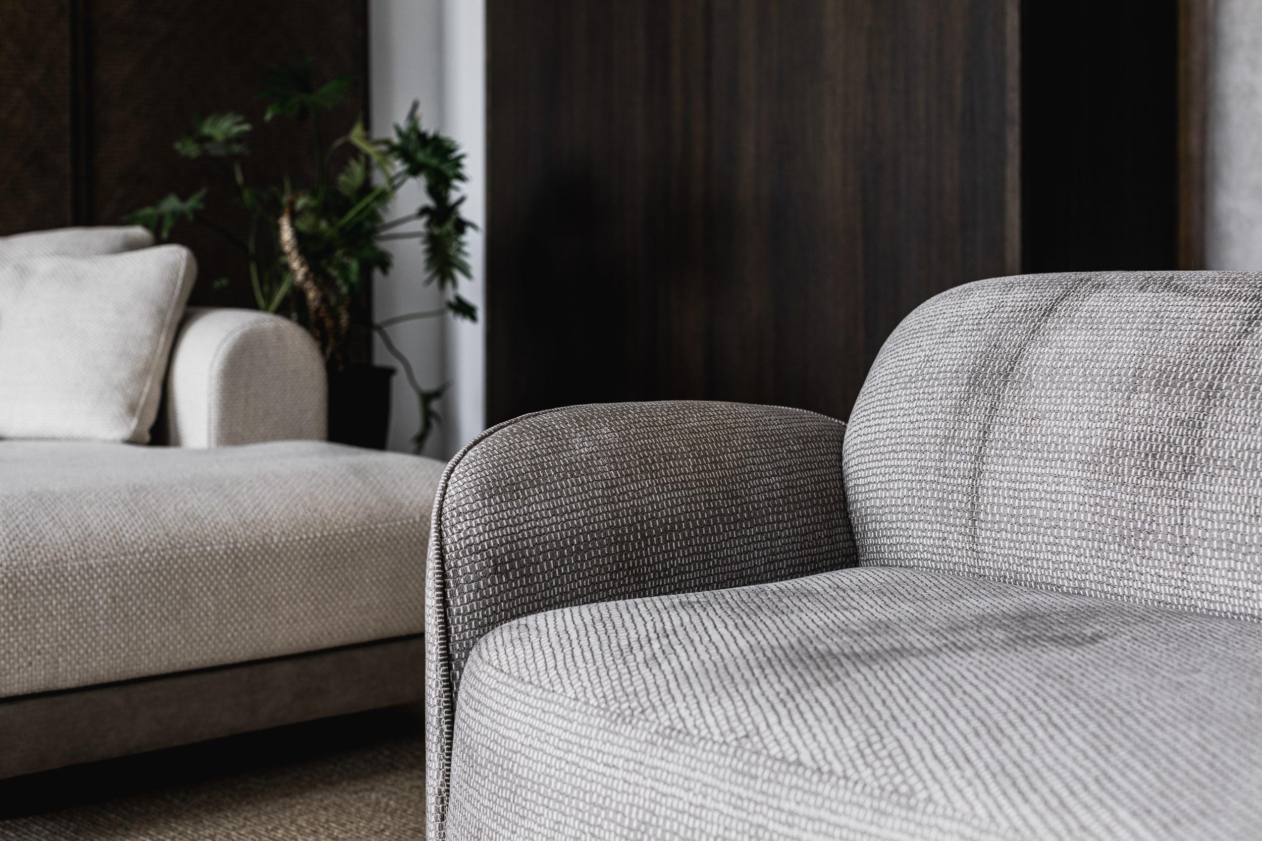 Contemporary Curved Sofa 'Unio' by Poiat, Pergamena 017 Fabric by Dedar For Sale 9