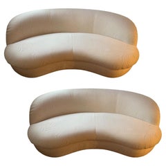 Vintage Curved White Sofas, a Pair