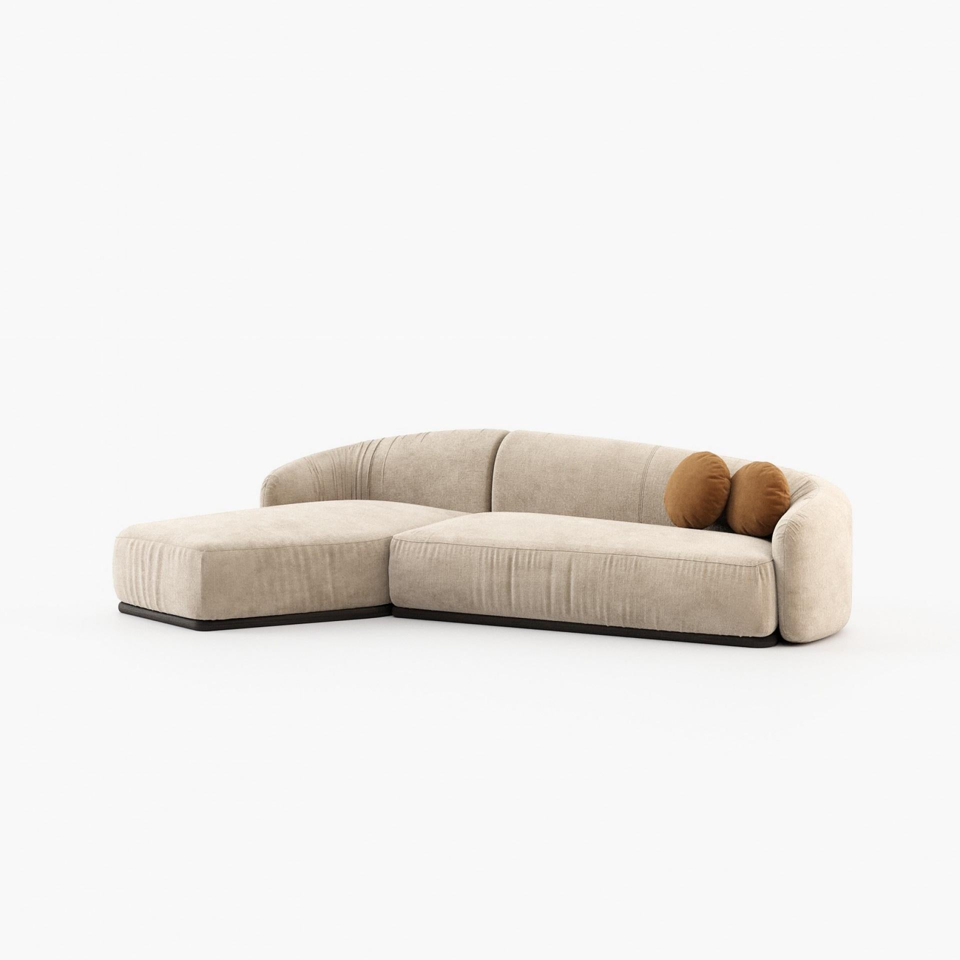 Divano in velluto curvo contemporaneo con base in legno in vendita 2