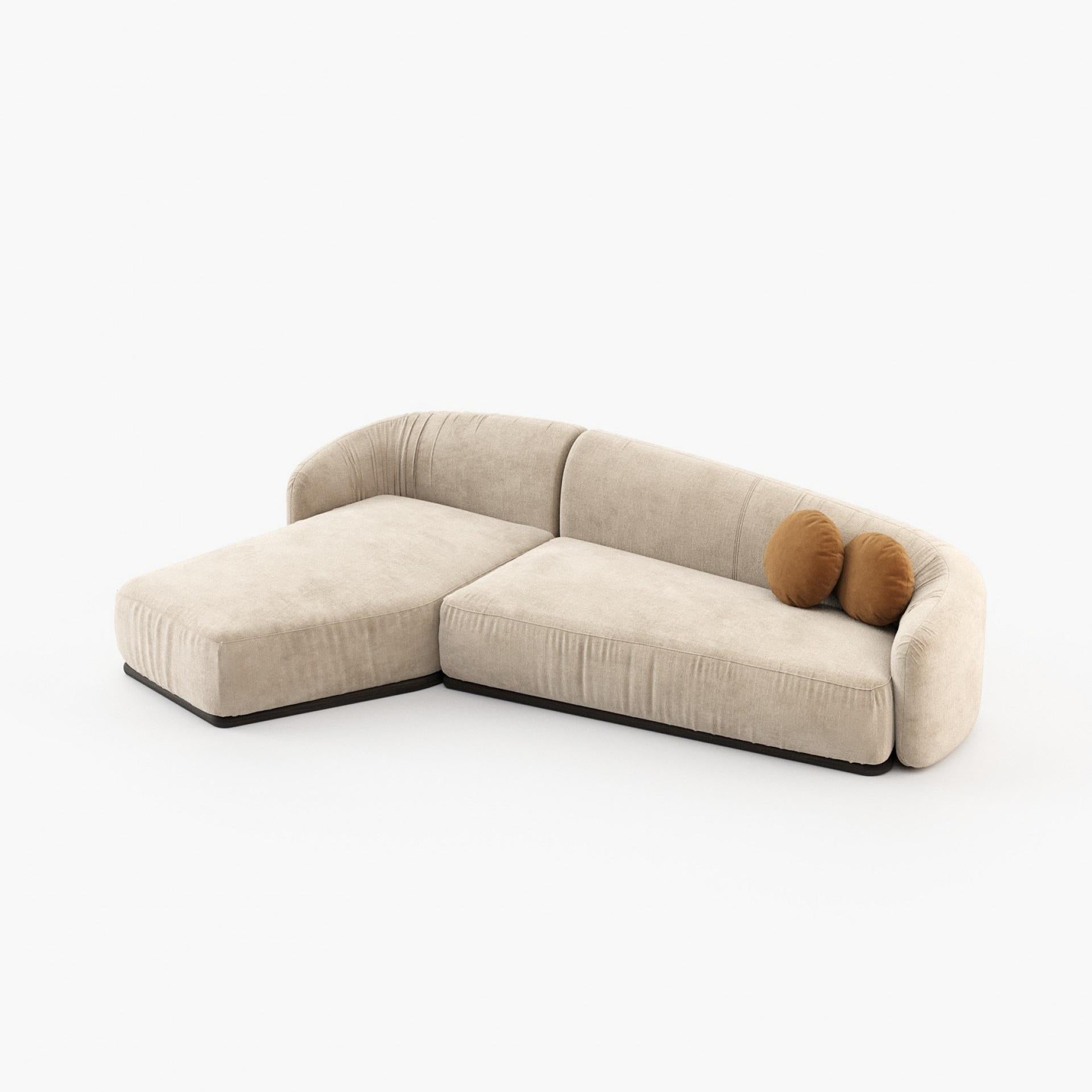 Divano in velluto curvo contemporaneo con base in legno in vendita 3