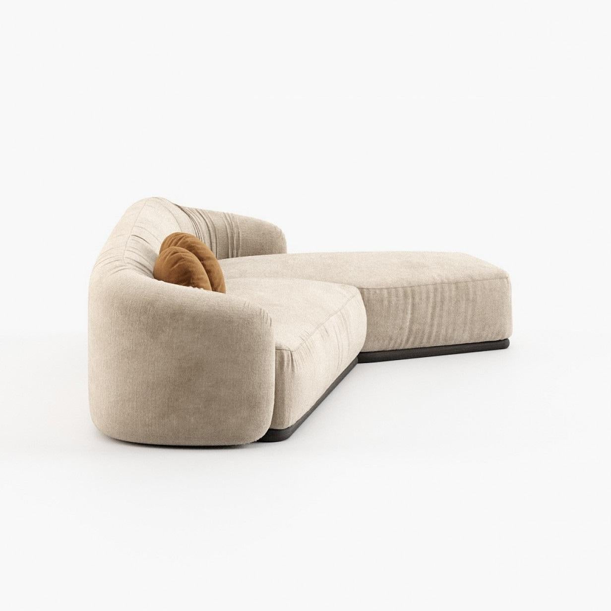 Divano in velluto curvo contemporaneo con base in legno in vendita 4