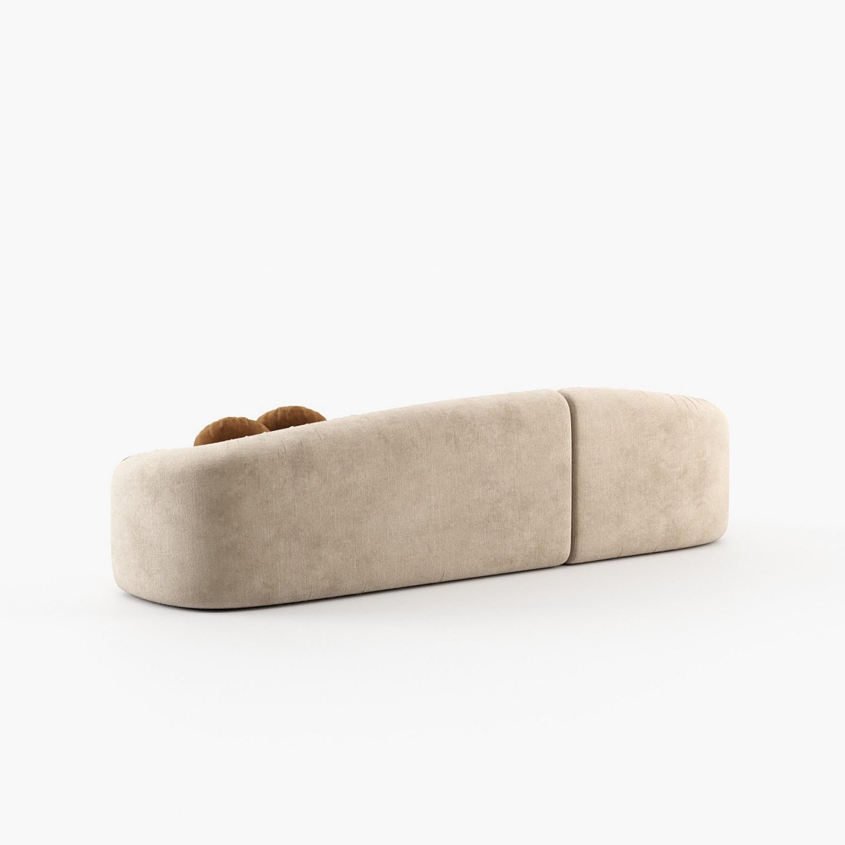 Divano in velluto curvo contemporaneo con base in legno in vendita 5