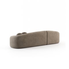Contemporary Curved Velvet Sofa with Wooden Base