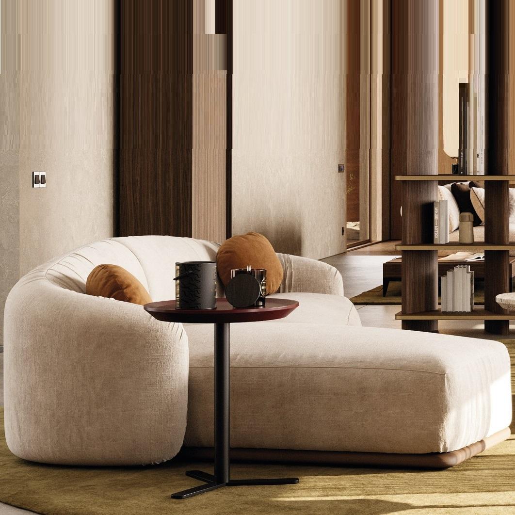 Divano in velluto curvo contemporaneo con base in legno in vendita 1