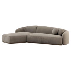 Contemporary Curved Velvet Sofa with Wooden Base