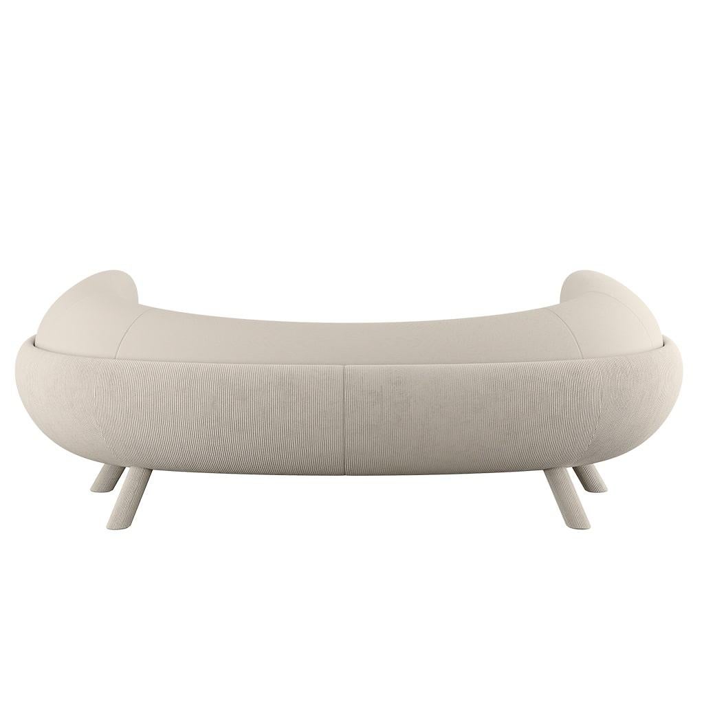 Portuguese Contemporary Curved White Sofa Upholstered in Velvet & Corduroy Plush Armrests For Sale