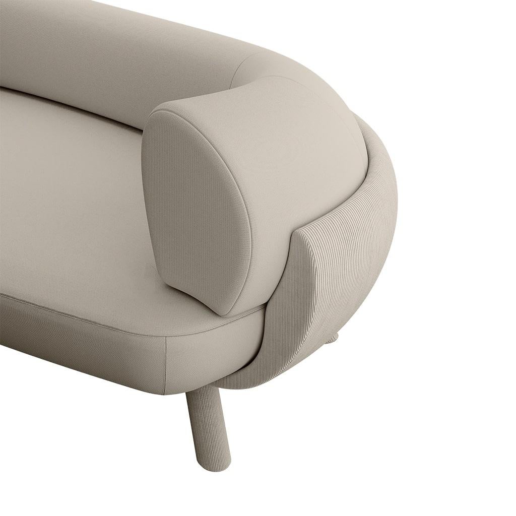 Hand-Crafted Contemporary Curved White Sofa Upholstered in Velvet & Corduroy Plush Armrests For Sale