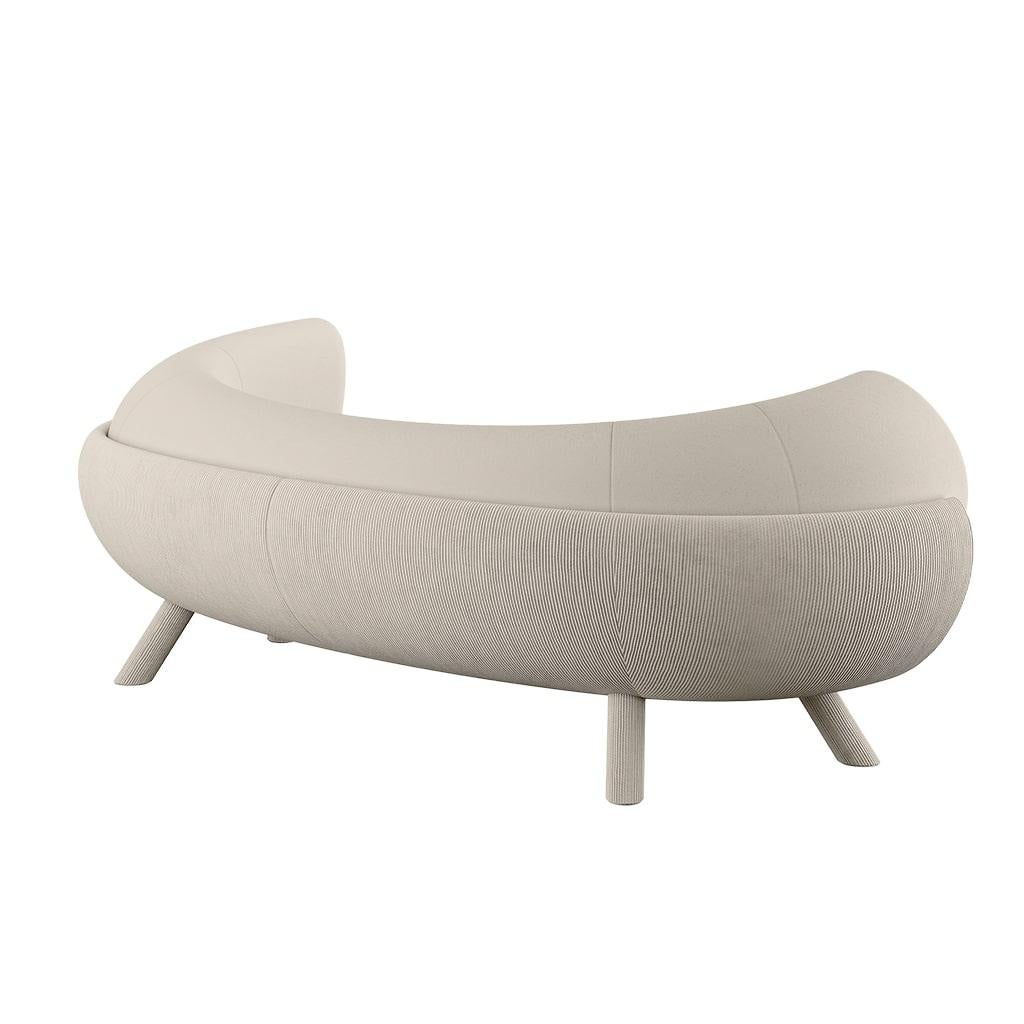 Contemporary Curved White Sofa Upholstered in Velvet & Corduroy Plush Armrests In New Condition For Sale In Porto, PT