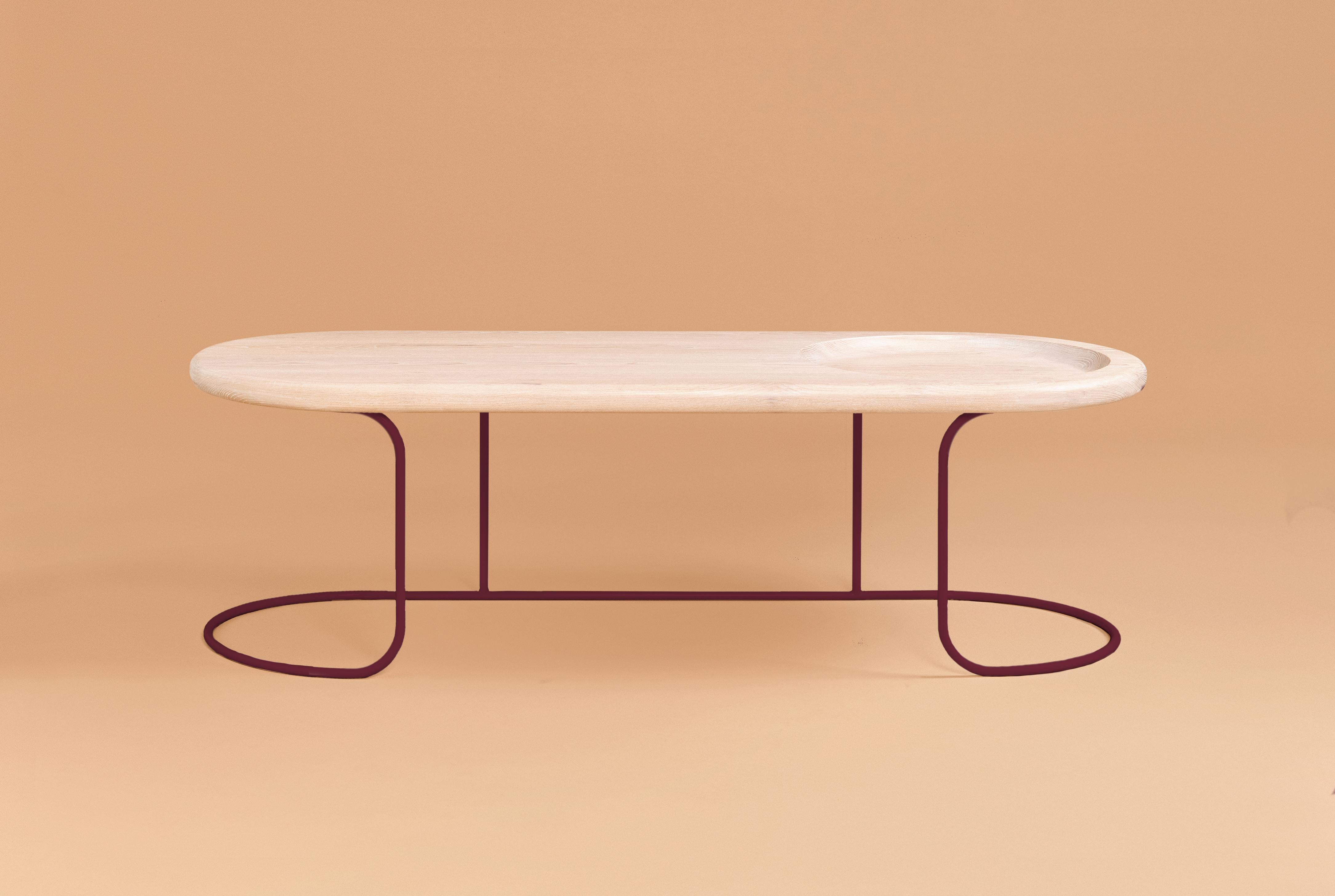 Acier Table basse contemporaine incurvée en bois et en Steele, table basse Cusp en vente