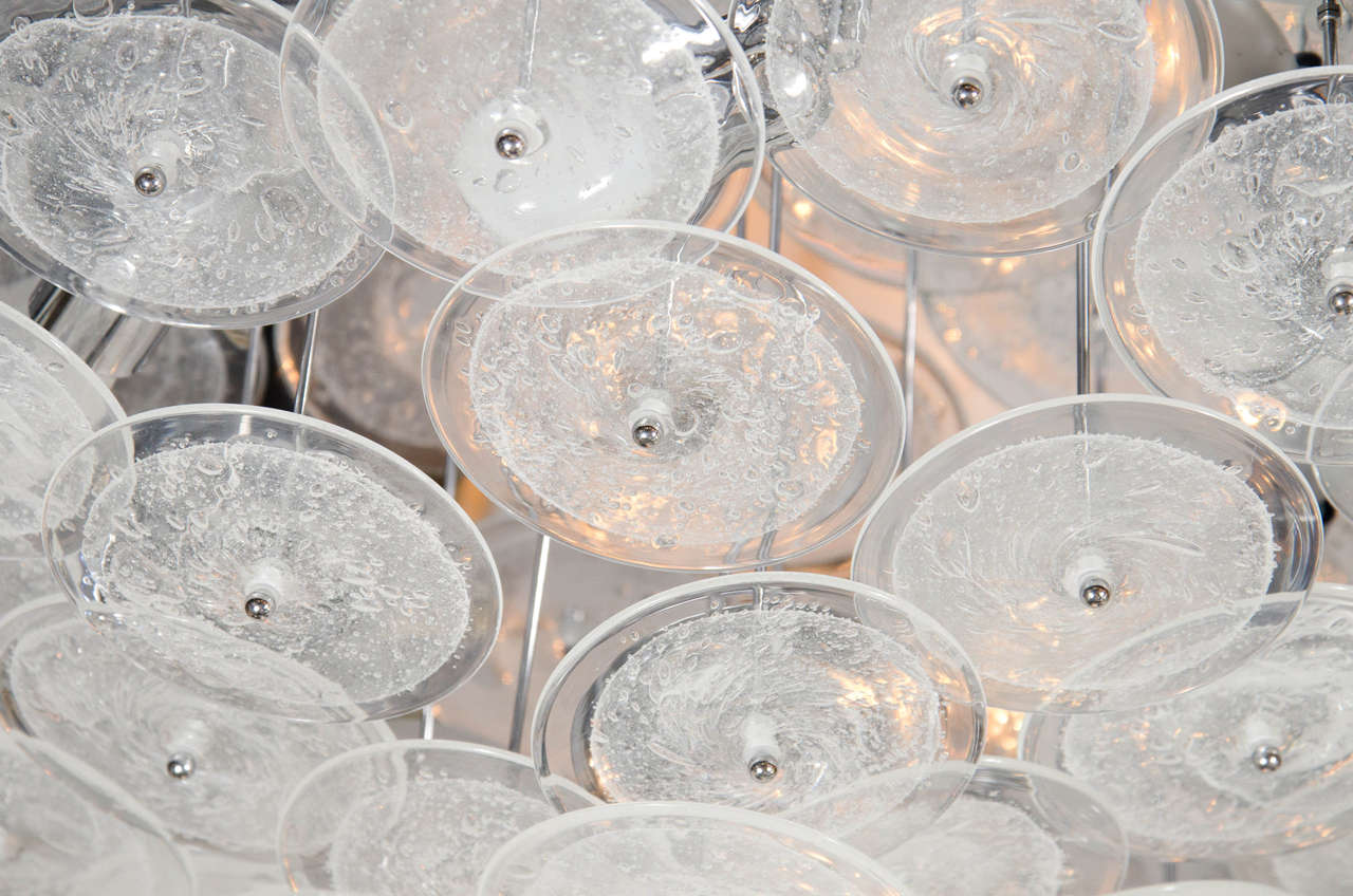 Italian Contemporary Custom Flush Mount Chandelier w/ Handblown Murano Glass Discs