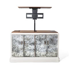 Contemporary Custom Four Door Antiqued Mirror Cabinet With TV Lift