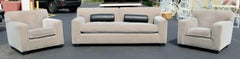 Contemporary Custom Gray Mohair Sofa & Pair of Cube Chairs Set, 1990s