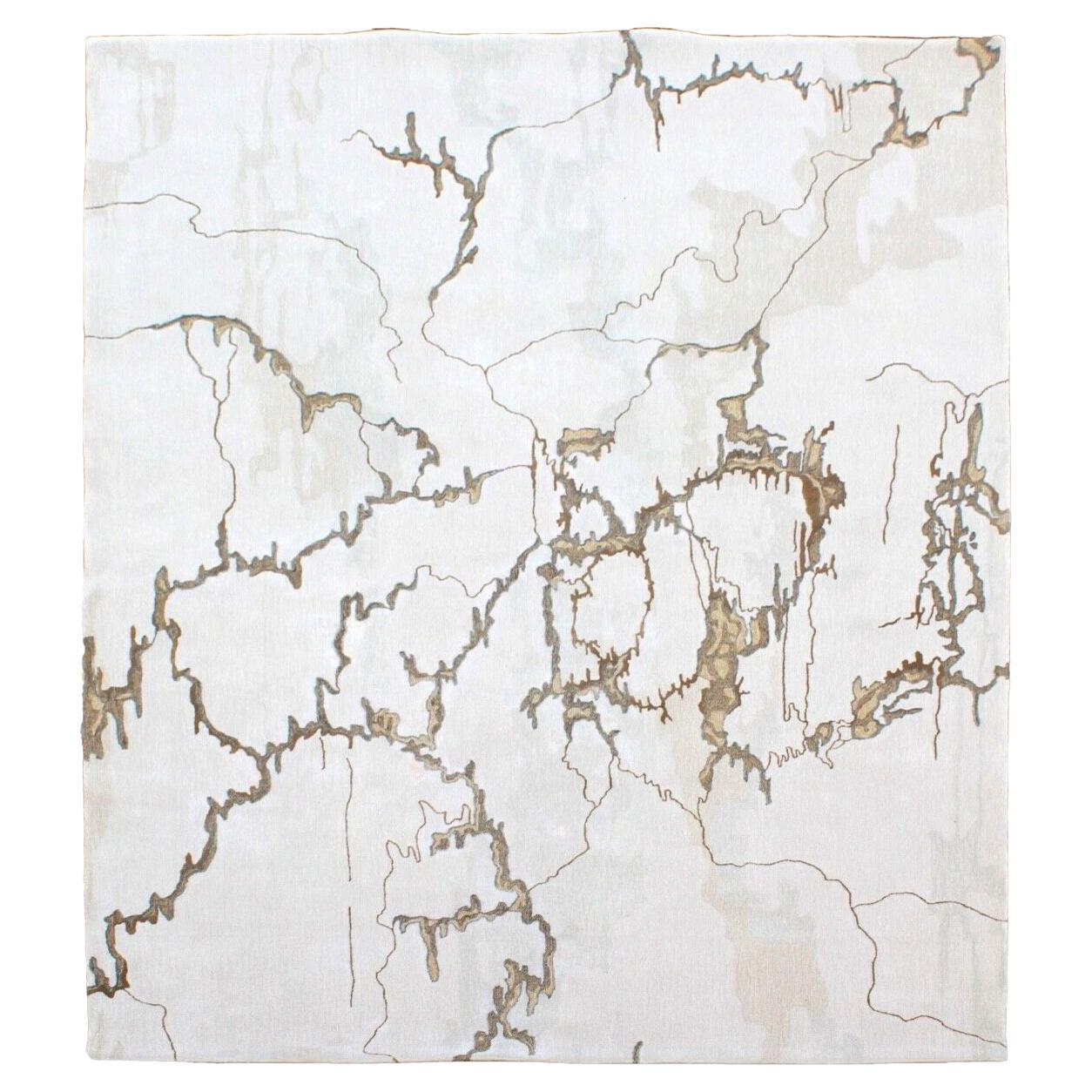 Contemporary Custom Hand Tufted Wool and Silk Rug Ivory/White/Grey/Gold