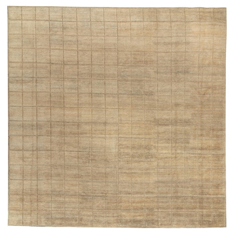 Hem Rug Rug and Kilim's Contemporary Custom Hemp Rug in Beige-Brown Solid, High ...