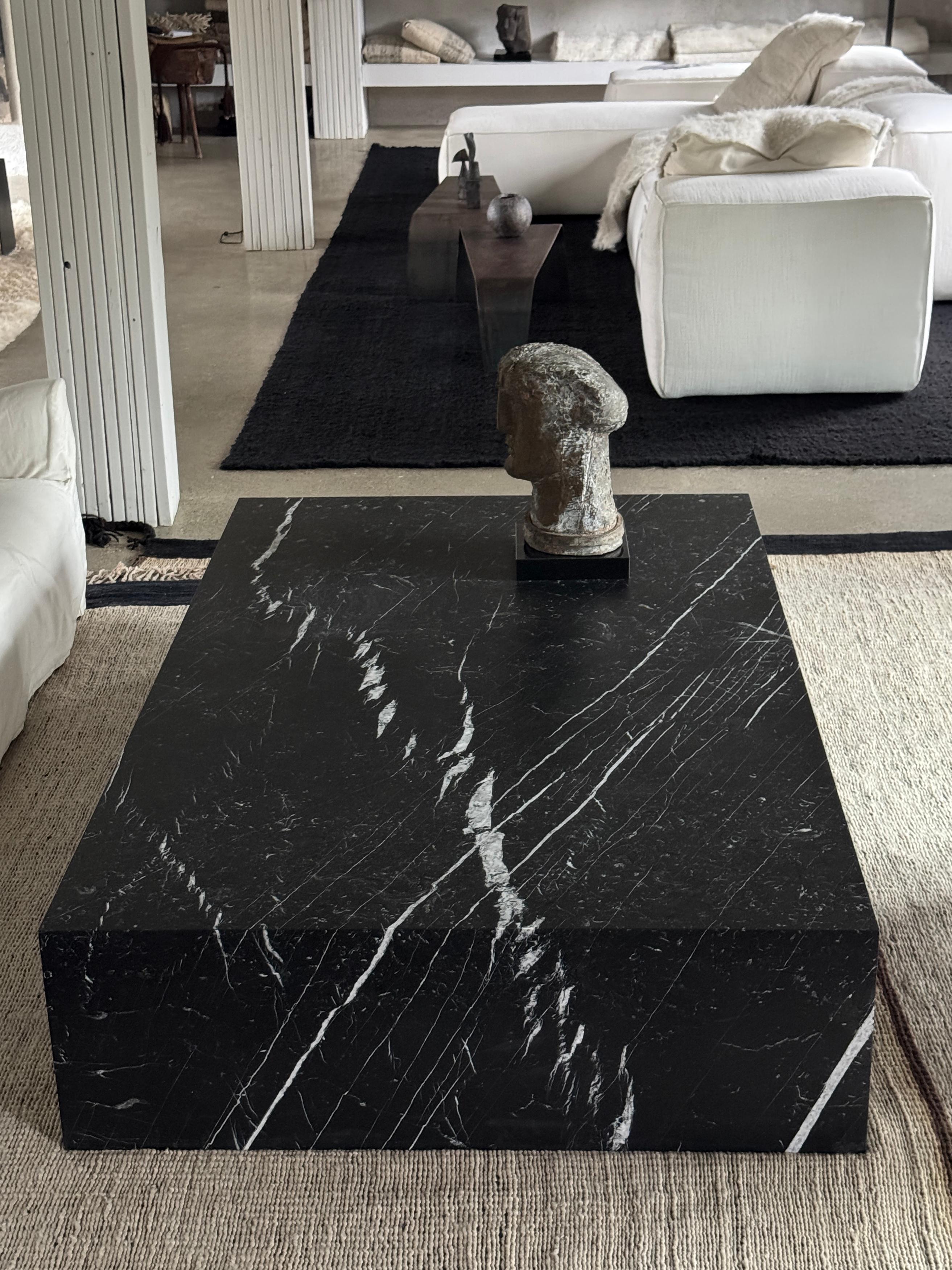 Italian Contemporary Custom Honed Nero Marquina Coffee Table For Sale