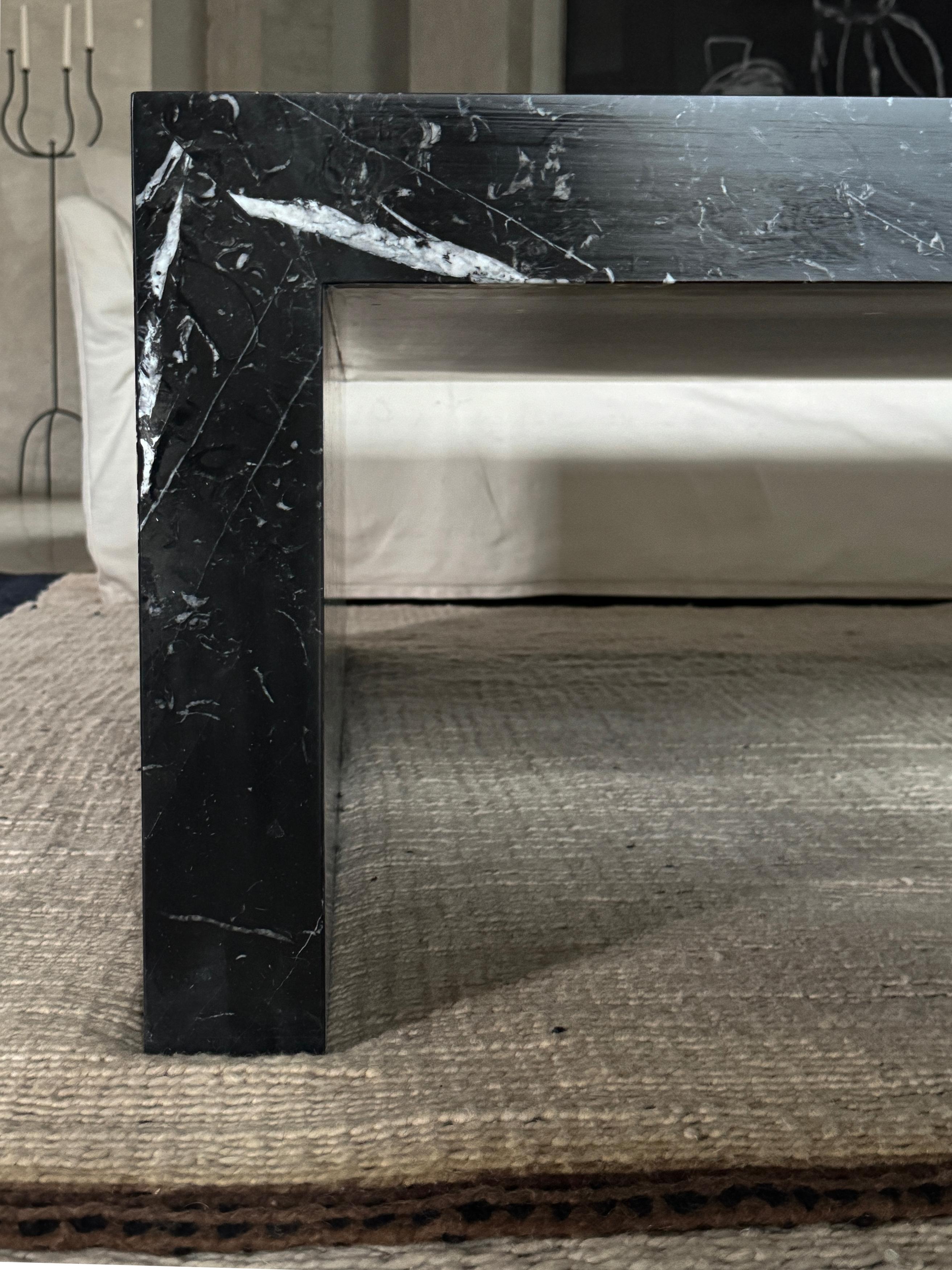 Marble Contemporary Custom Honed Nero Marquina Coffee Table For Sale