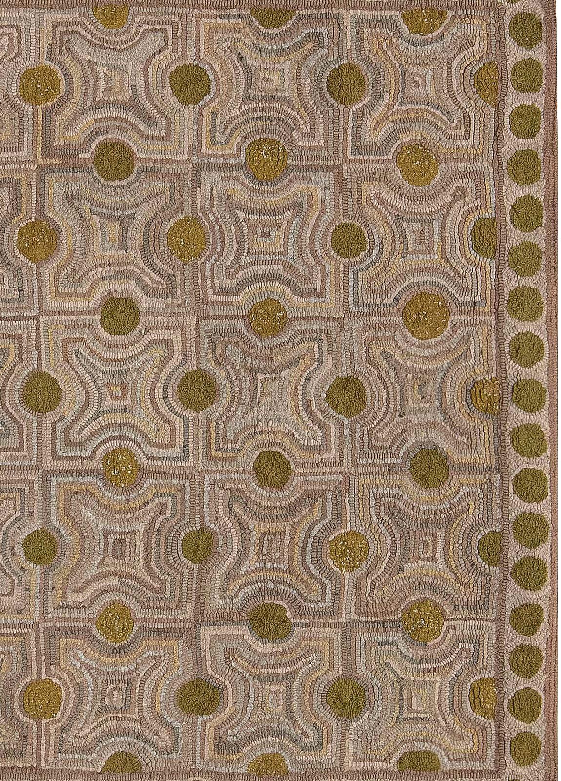 Hand-Knotted Contemporary Custom Hook Rug in Beige, Green and Taupe by Doris Leslie Blau For Sale