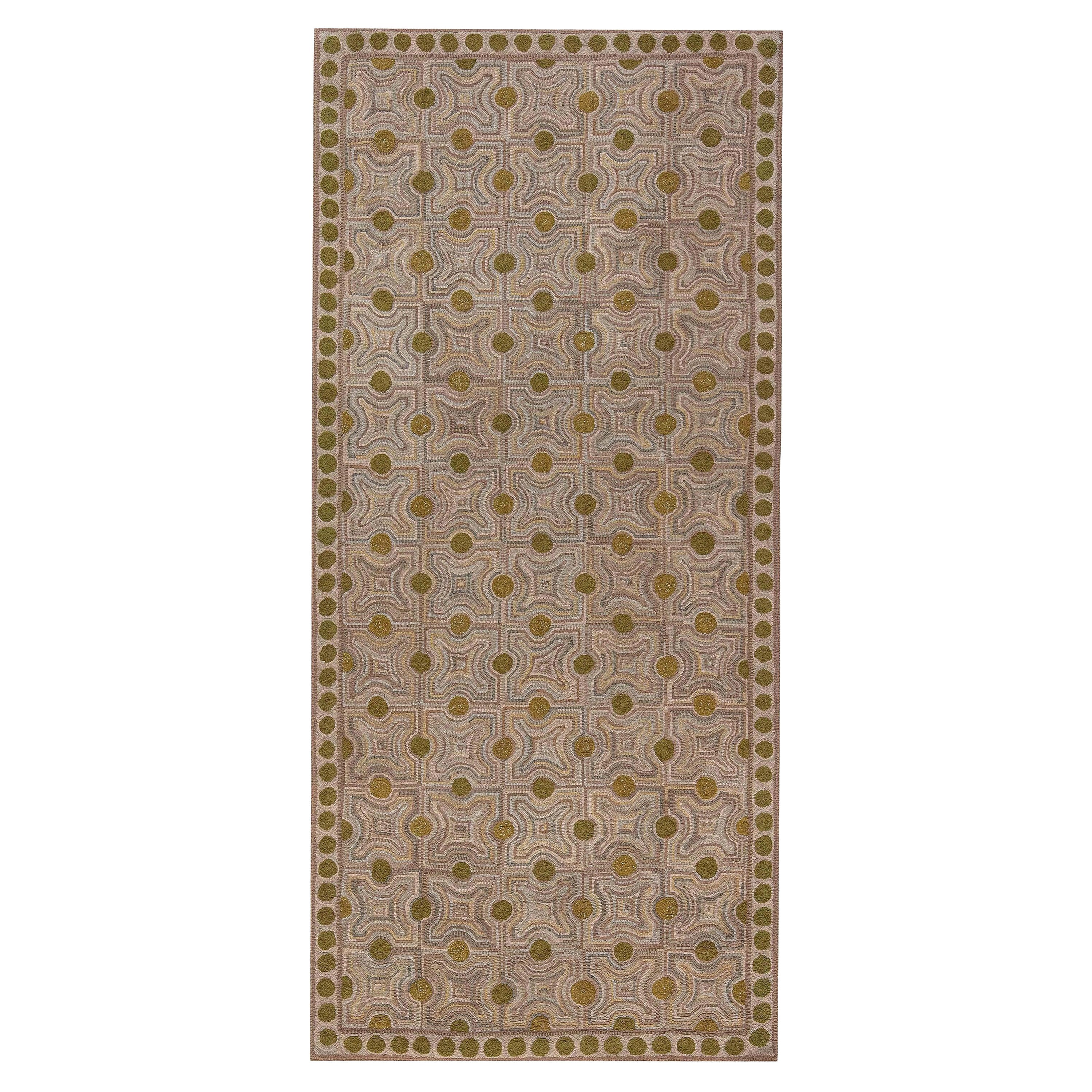 Contemporary Custom Hook Rug in Beige, Green and Taupe by Doris Leslie Blau For Sale