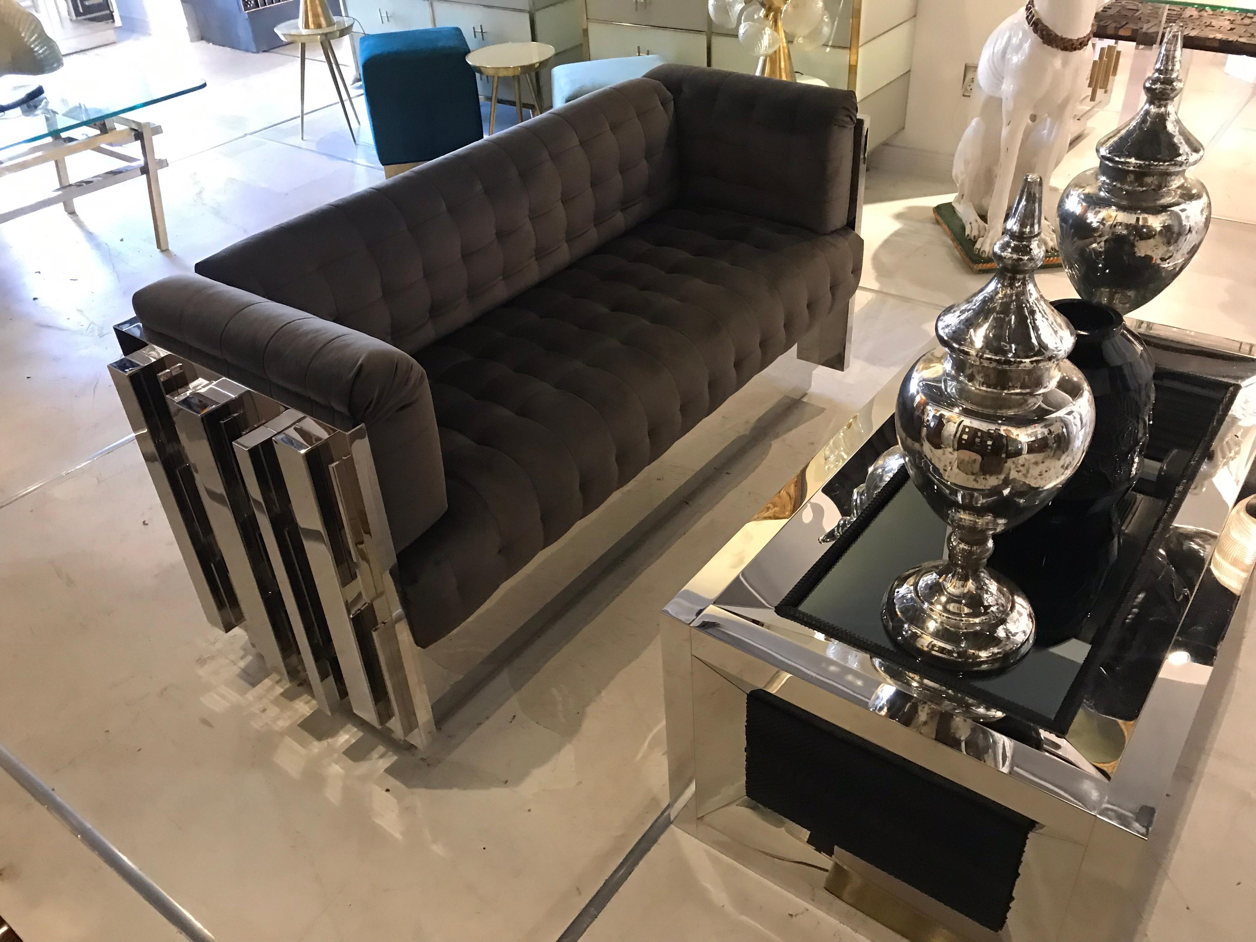 Contemporary Custom Made Mirror Polished Stainless Steel Sofa 10